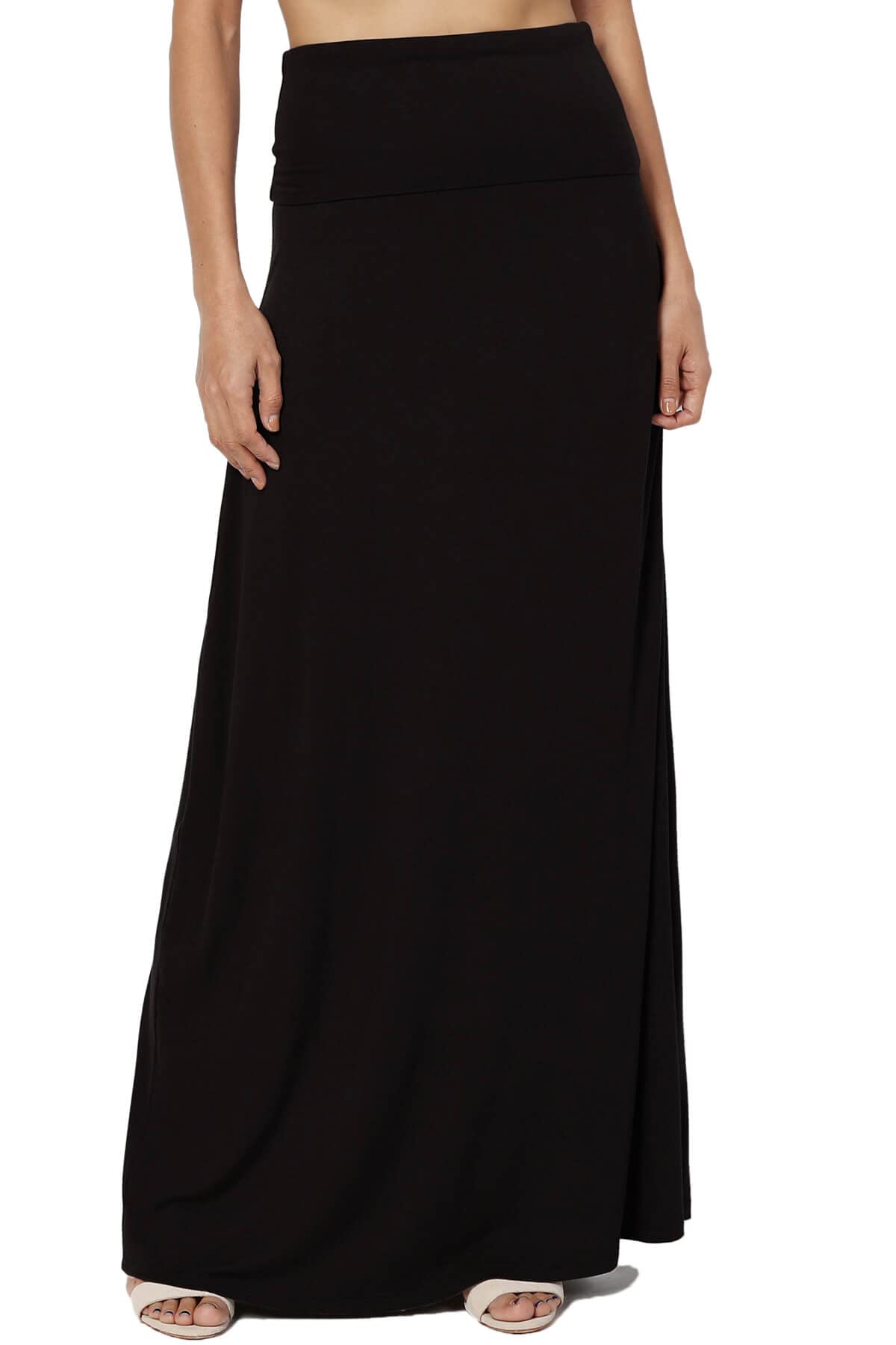 TheMogan Women's Casual Lounge Maxi Skirt - Solid Draped Jersey Long Skirt for Women Sizes S-3XL | Perfect for Relaxing at Home, Beach Cover-Up & Boho Outfits