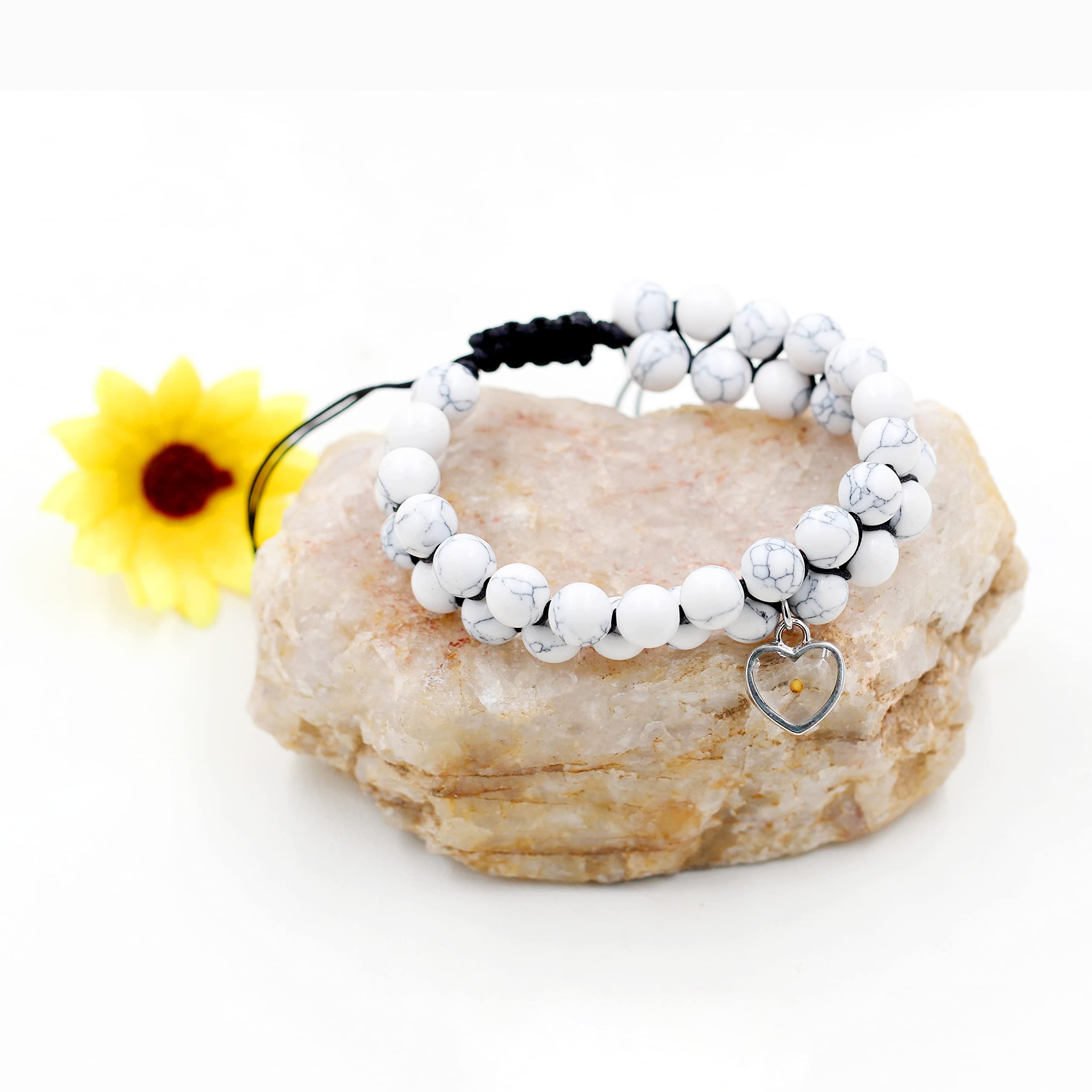Uloveido Adjustable Braided Macrame Double Layer Bracelet with Black Lava Rock & Turquoise Stone Beads - Boho Charm Mustard Seed Bracelet for Men & Women (Y2056) - Perfect for Yoga, Meditation & Everyday Wear