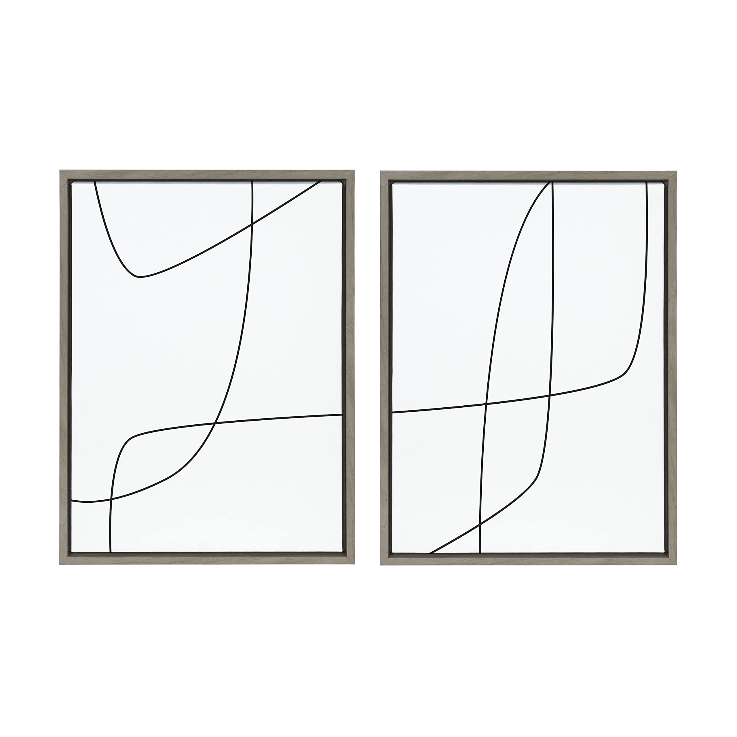 Modern Abstract Black & White Framed Canvas Wall Art Set - 2 Piece 18x24 Gray - Contemporary Home Decor for Living Room, Bedroom & Office - Kate & Laurel Sylvie Collection by The Creative Bunch Studio