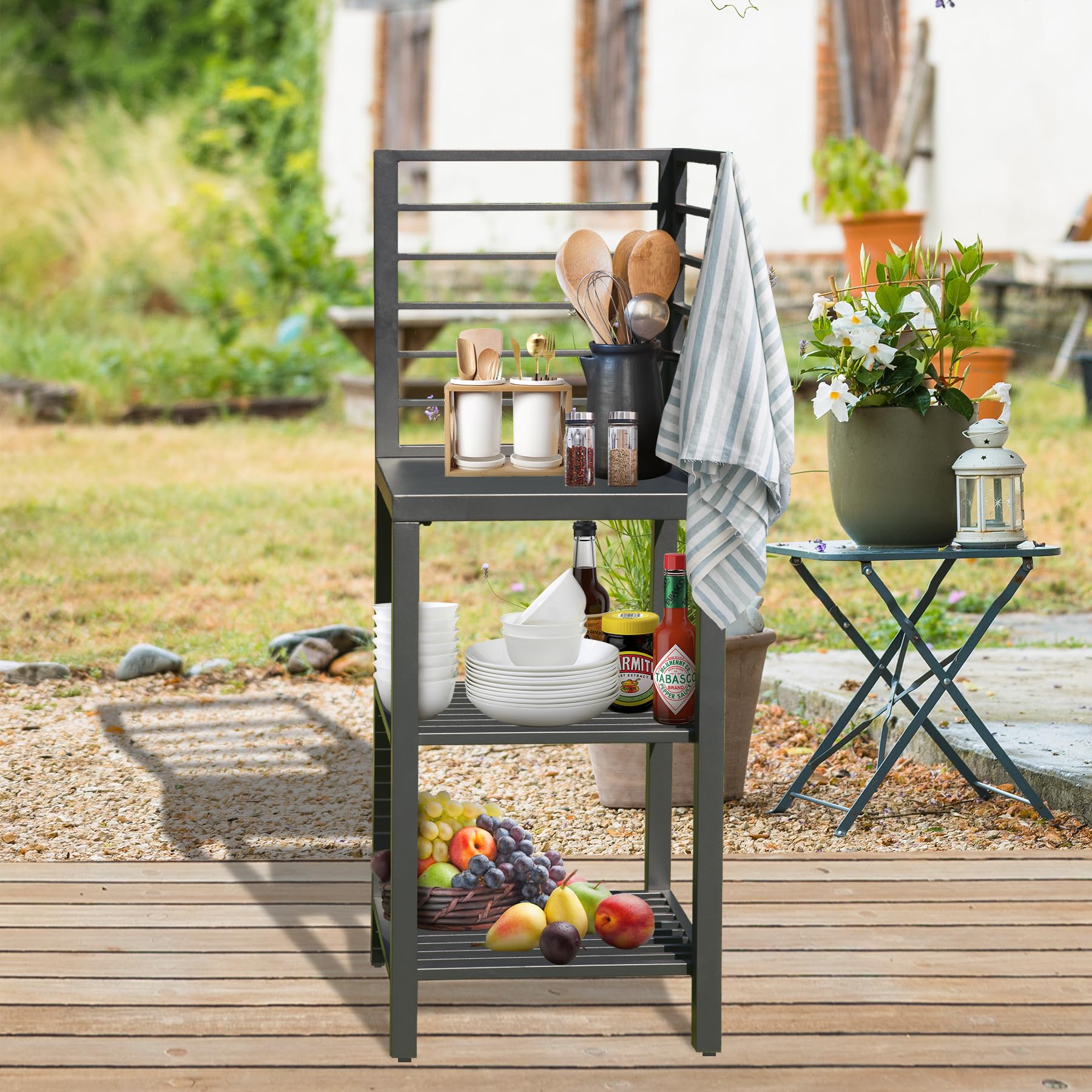 Premium Aluminum Outdoor Kitchen Island with Storage - Freestanding Prep Table with Double Rack & Protective Cover - Perfect for Patio, Backyard BBQ & Outdoor Entertaining