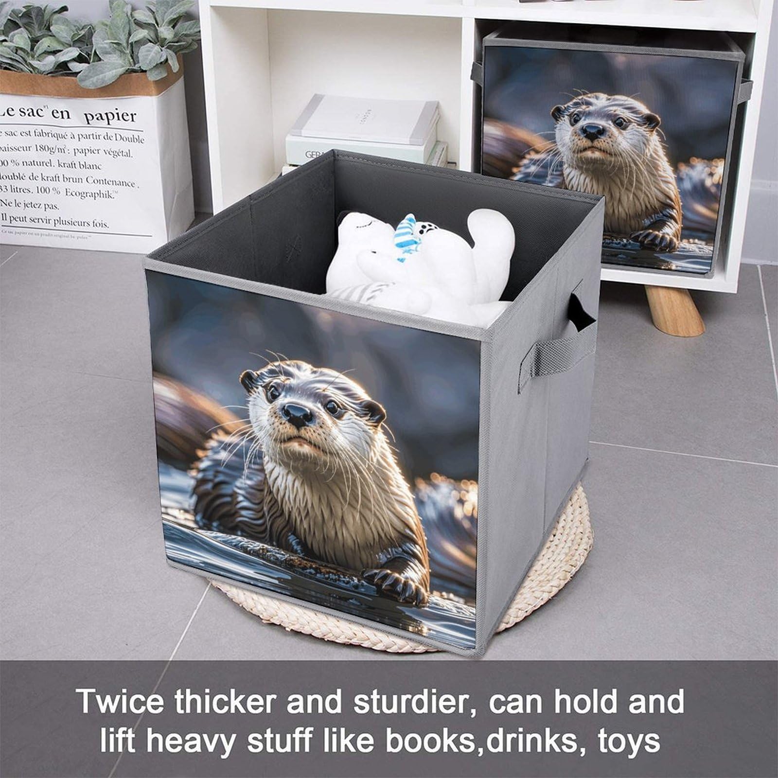 6PCS Collapsible Storage Bins with Handles - Otter Printed Foldable Organizing Boxes for Home, Kitchen, Bathroom & Office - Space Saving Storage Containers for Shelves, Cabinets & Closet Organization