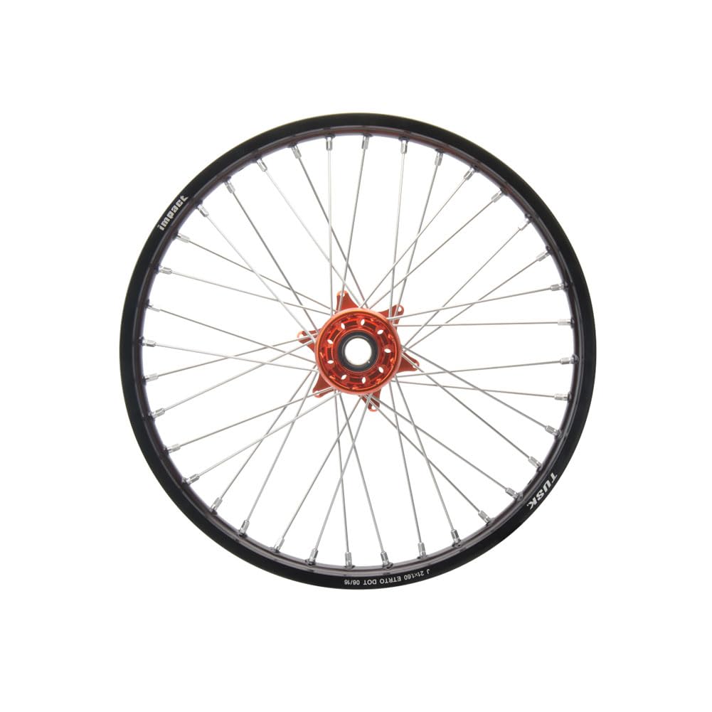 TUSK Impact Complete Front Wheel Package 21x1.60 - Black Rim, Silver Spokes & Orange Hub for GASGAS MC 450F (2021-2025) | Dirt Bike & Off-Road Motorcycle Replacement Wheel for Enhanced Performance