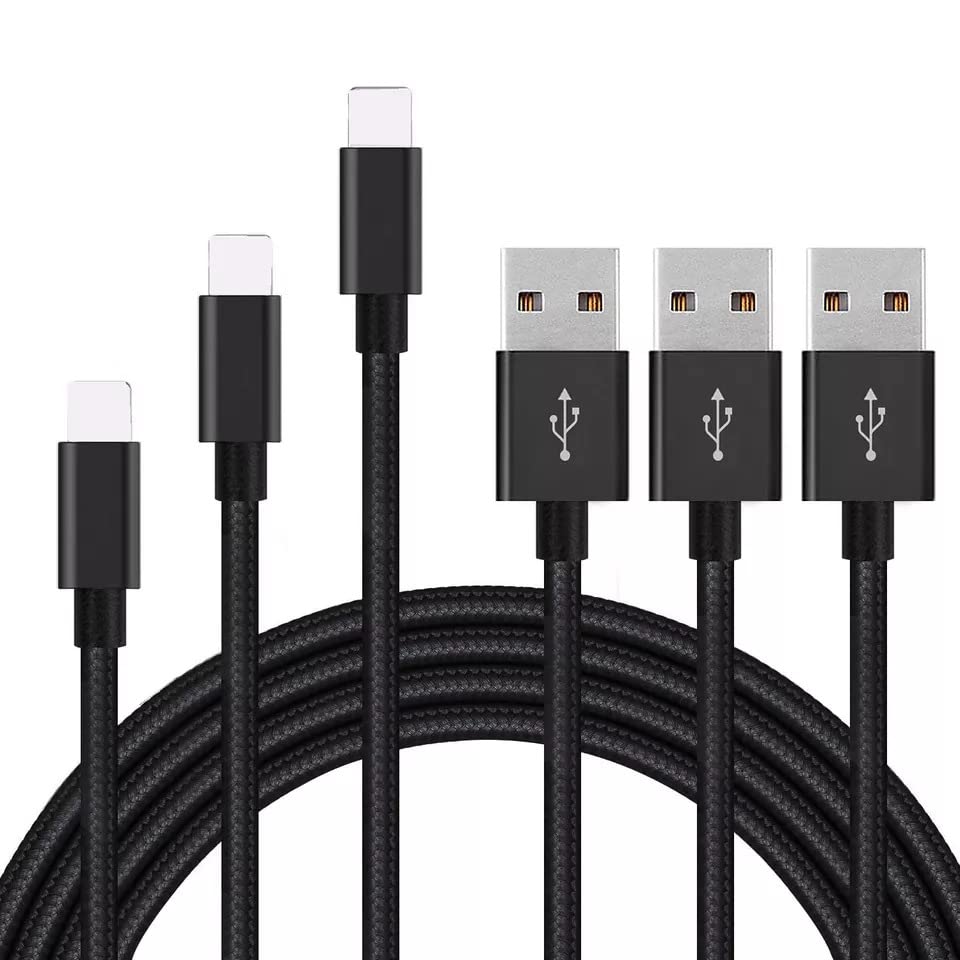 Fast Charging Lightning Cable for iPhone - 3ft Durable Nylon Braided USB Cable - Compatible with iPhone 14/13/12/11/X/8/7 - Perfect for Home, Office & Travel (Black)