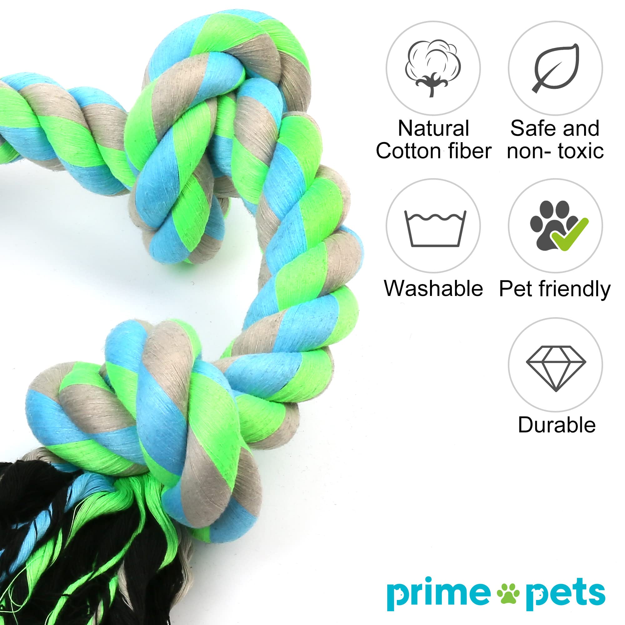 PrimePets Indestructible Dog Rope Toys for Aggressive Chewers - Durable Chew Toys for Large & Medium Dogs - Interactive Tug of War Toy for Teeth Cleaning - Perfect for Playtime, Training & Dental Health