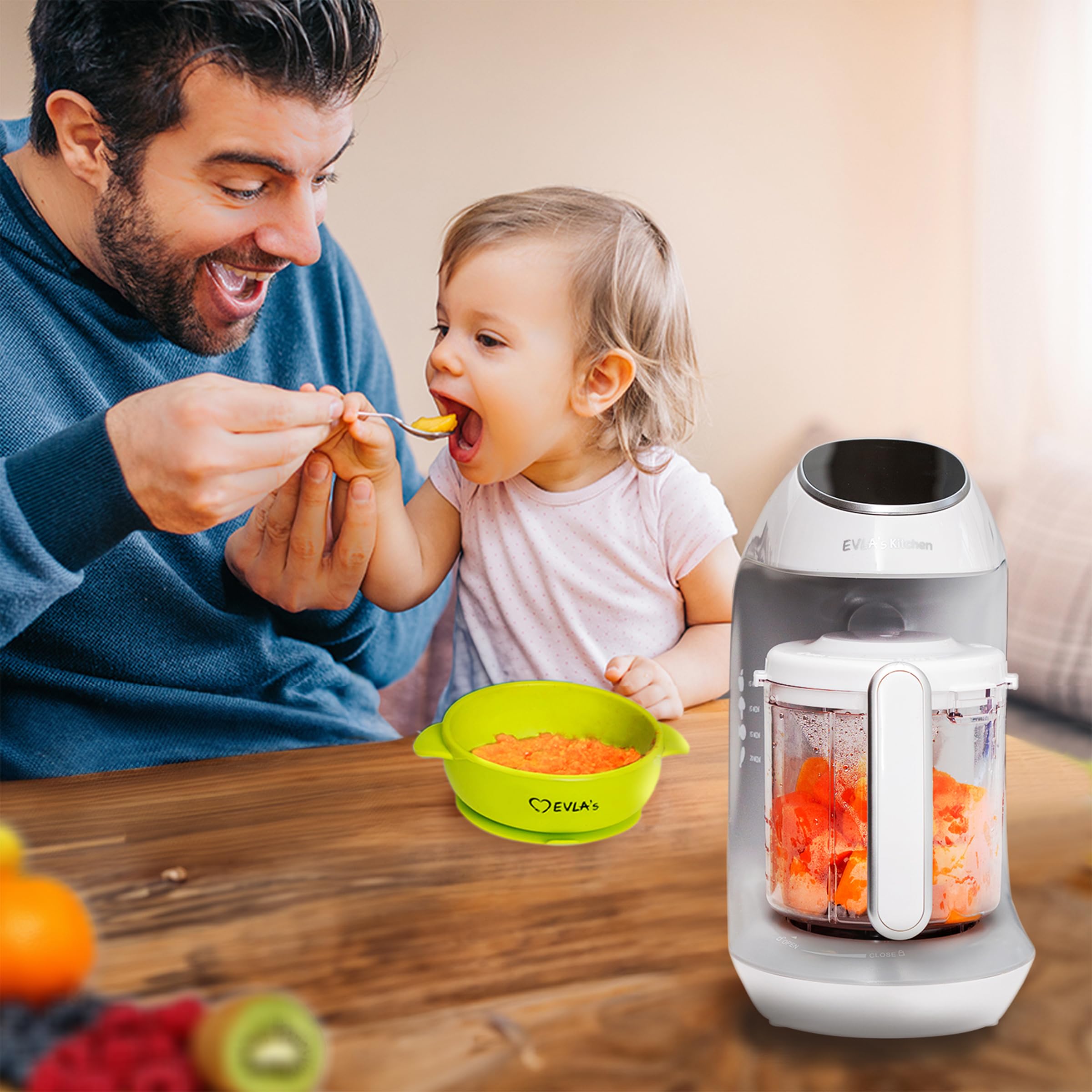 EVLA'S Baby Food Maker & Steamer Blender - 6-in-1 Baby Food Processor for Healthy Homemade Purees in Minutes | Touch Screen Control with 6 Reusable Food Pouches | Perfect Baby Shower Gift & Registry Essential | Ideal for Making Organic Baby Food at Home (White)
