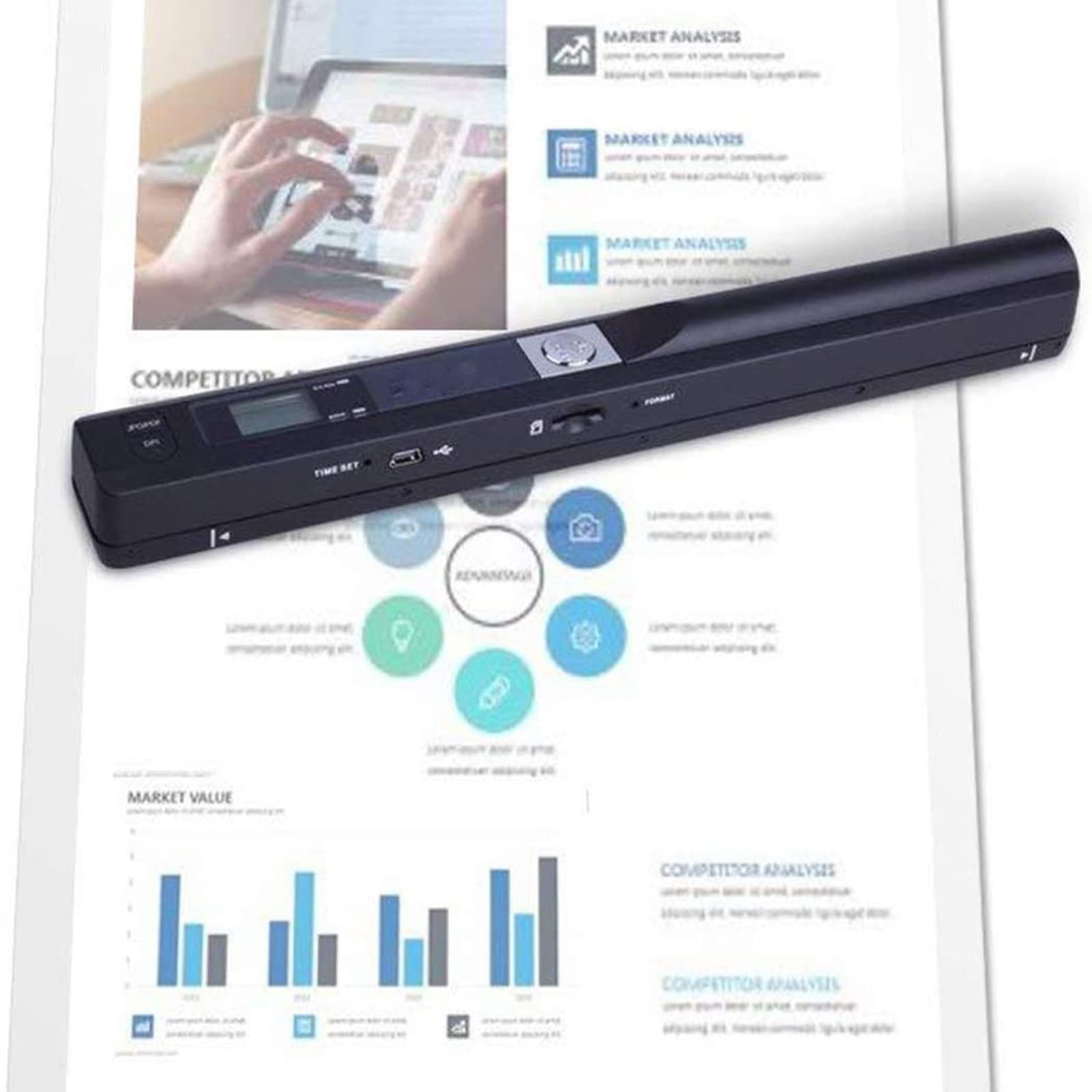 Portable Handheld Document Scanner - 900DPI High Resolution, A4 Size, LCD Display, JPG/PDF Formats, Battery Powered for Business Receipts & Books | Perfect for Office, Travel & Home Organization (Black)