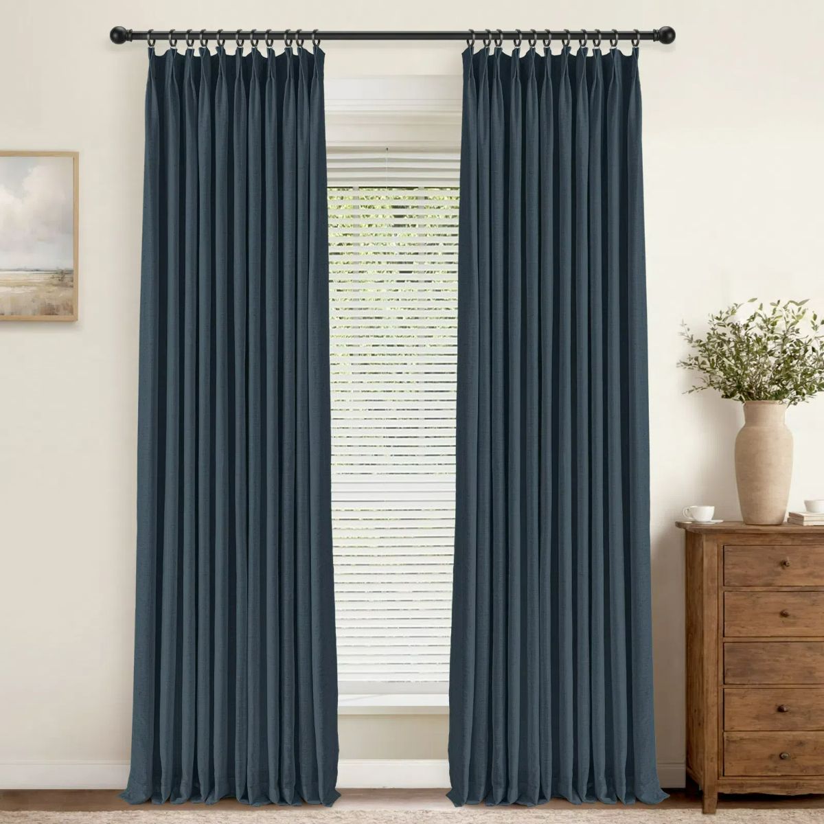 Luxury Semi-Sheer Linen Curtains - Custom Off-White Pleated Drapes for Living Room & Bedroom | Elegant Window Treatments for Home Decor