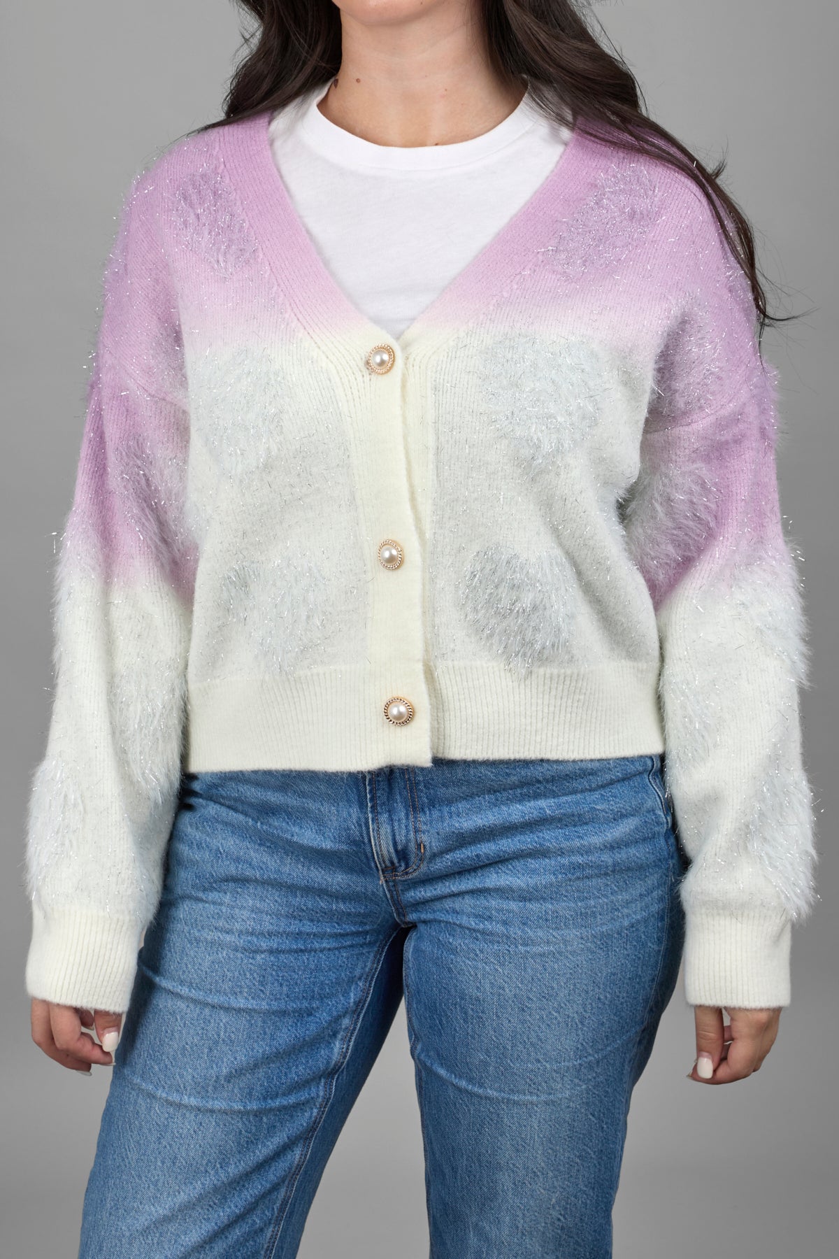 Soft Heart Ombre Cardigan for Women - Cozy Long Sleeve Open Front Knit Sweater - Perfect for Fall, Winter & Layering Outfits