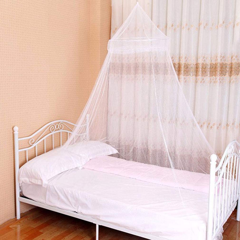 Elegant White Mosquito Net Round Lace Curtain Bed Canopy for Single to King Size Beds - Perfect for Home Bedroom Decor & Outdoor Camping Protection
