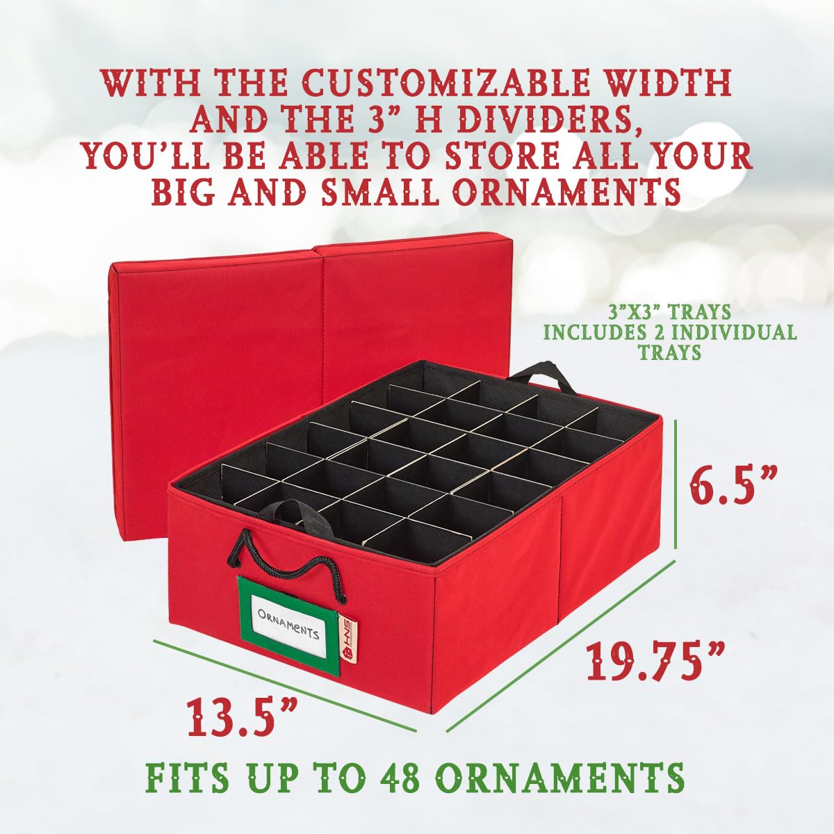 Christmas Ornament Storage Box with Dividers - Durable Holiday Decor Organizer with 2 Removable Trays Holds 48 Ornaments (3