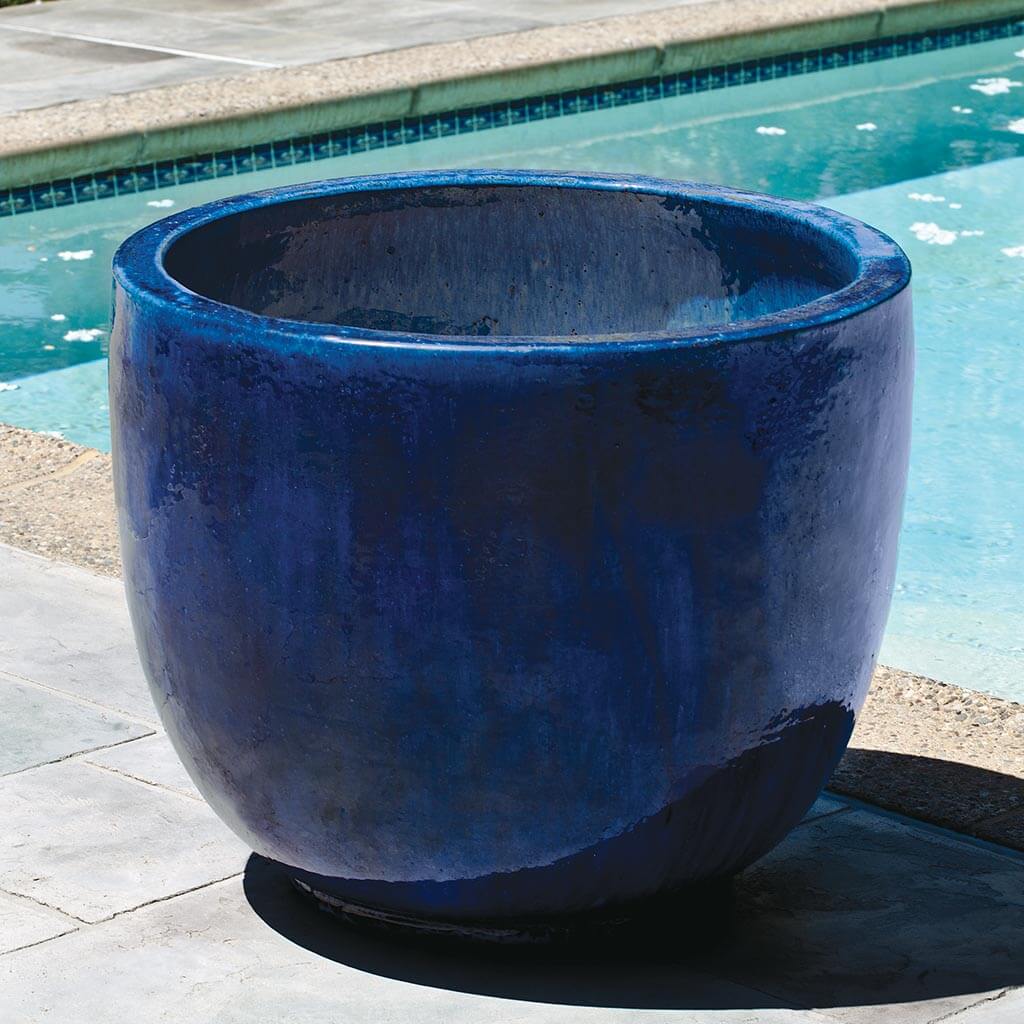 Campania International Sem Medium Planter in Riviera Blue - Ceramic Flower Pot for Indoor & Outdoor Plants, Home & Garden Decor, Patio, Balcony, and Terrace Use