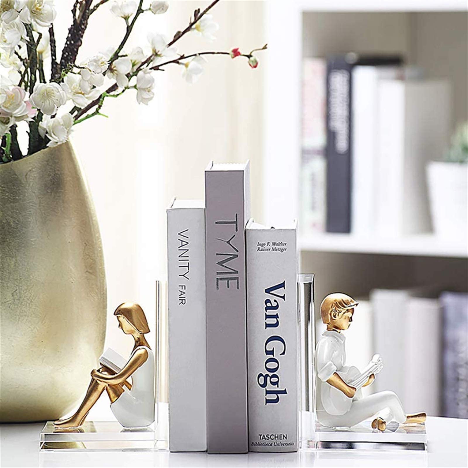 Romantic Love Story Bookends - Guitarist & Reader Couple - Decorative Bookends for CDs, Albums, Magazines & Heavy Books - Perfect for Bookshelves, Office Desks & Gift Giving