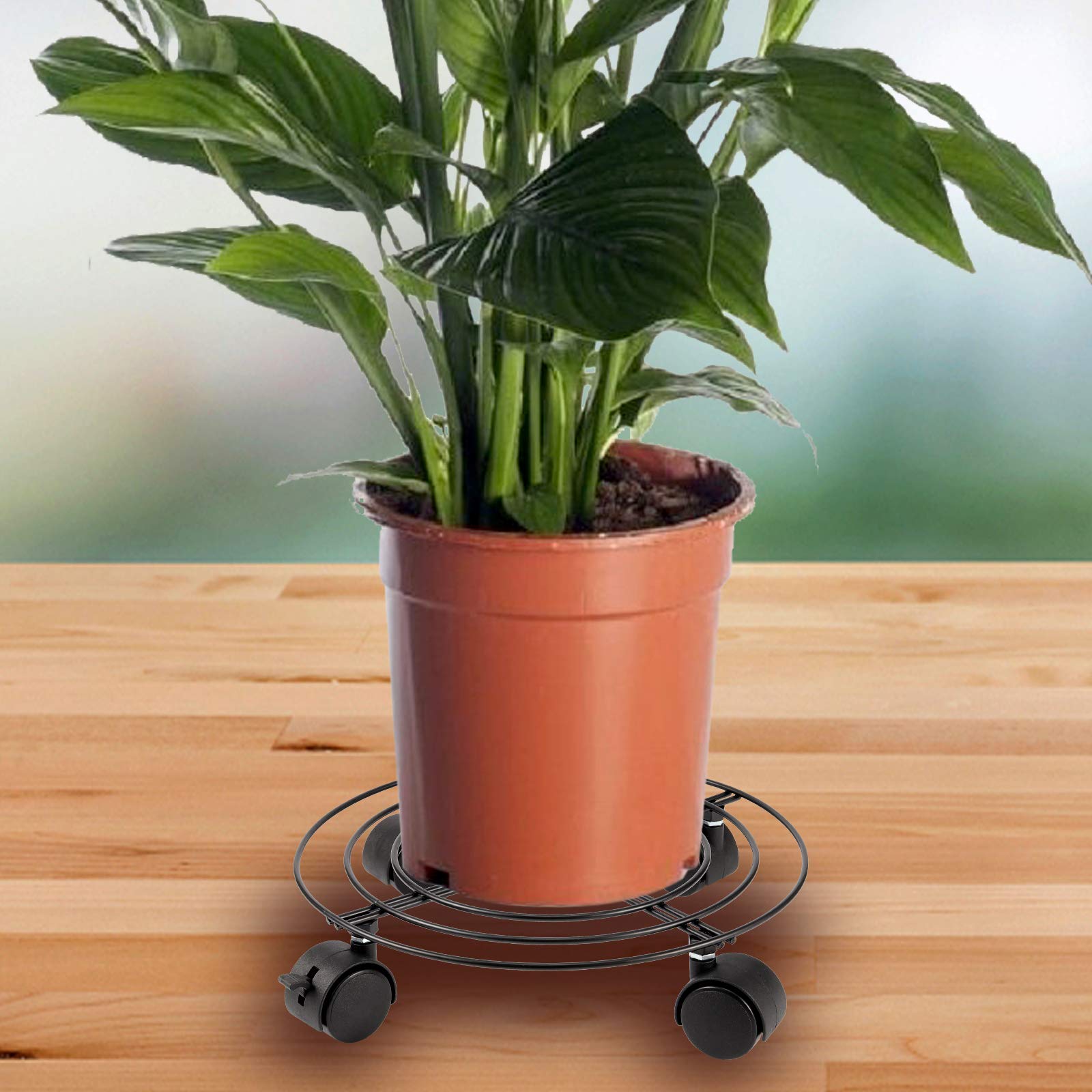 KEILEOHO 2 Pack 10.6 Inch Heavy Duty Rolling Plant Caddy with Wheels - Metal Plant Stand for Indoor Outdoor Garden, Patio, Living Room - Black (Perfect for Moving Large Potted Plants Easily)
