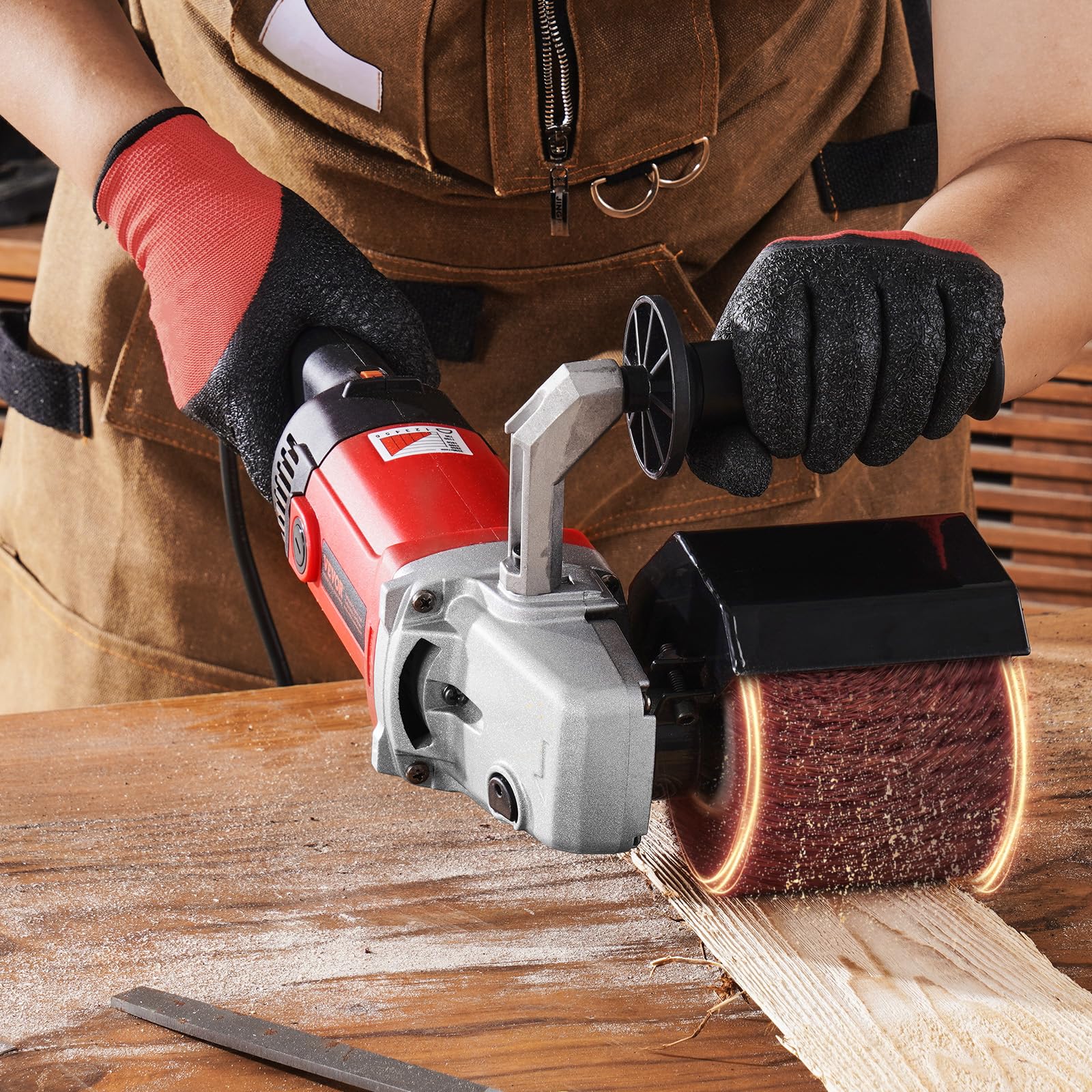 VEVOR 1200W Variable Speed Handheld Electric Metal Burnishing Polishing Machine with 4 Fiber Wheels - Professional Surface Conditioning Tool for Stainless Steel & Non-Ferrous Metals - Perfect for Metal Restoration, Automotive Detailing & DIY Projects