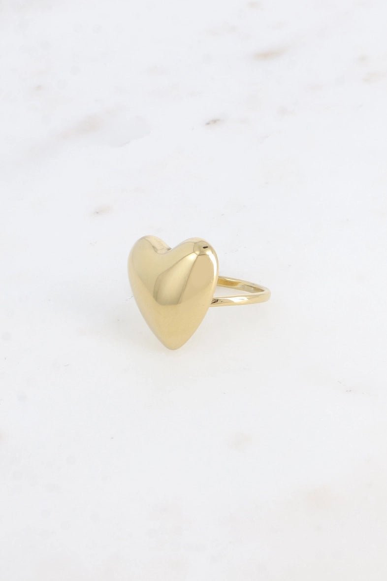 Emily Mirror Effect Gold Heart Stainless Steel Ring - Elegant Jewelry for Women, Perfect for Valentine's Day Gifts, Anniversaries & Romantic Occasions