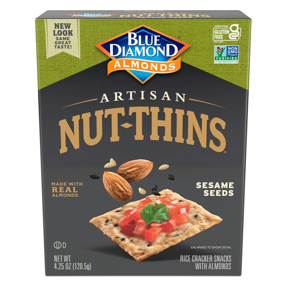 Blue Diamond Almonds Artisan Nut Thins Crackers - Sesame Seed Gluten-Free Snacks, 4.25oz (Pack of 12) | Healthy On-The-Go Snack for Office, Travel & Parties