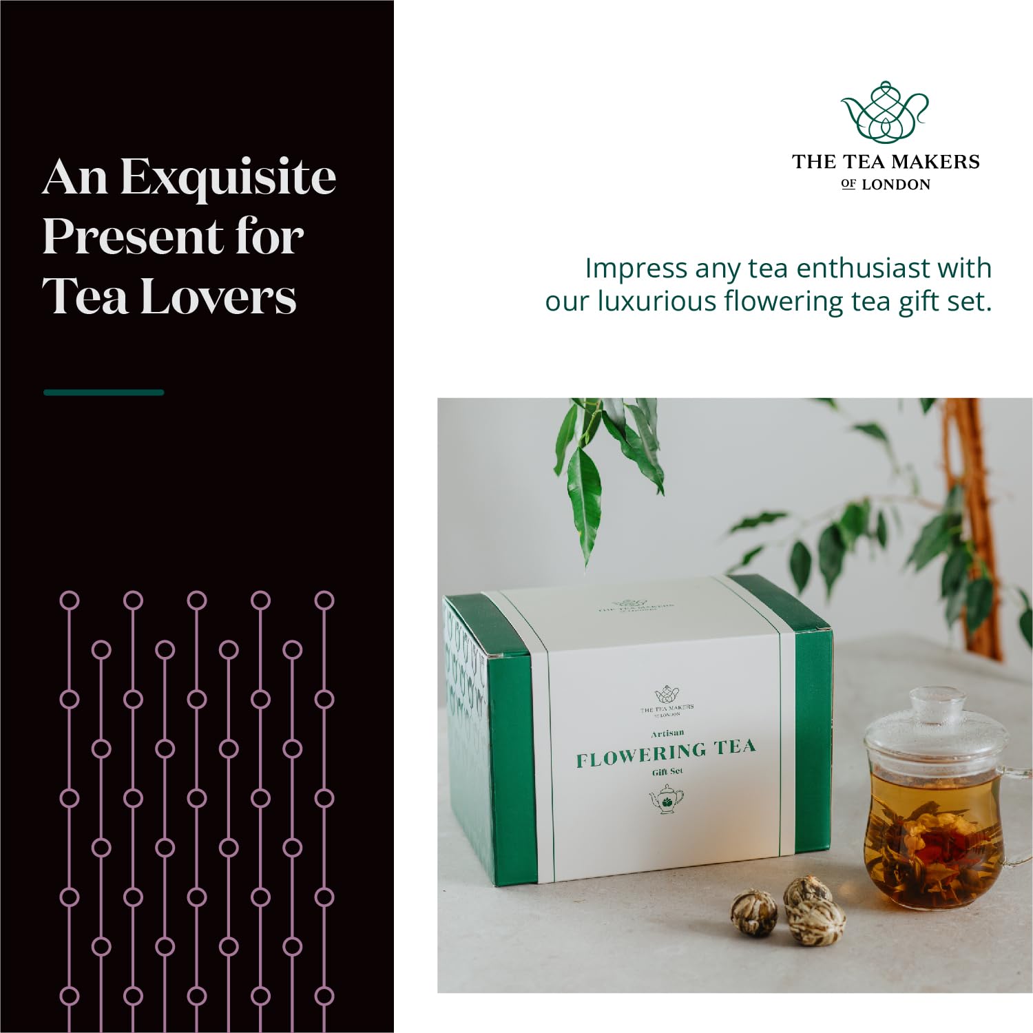Premium Flowering Tea Gift Set with Glass Teapot - Handcrafted Blooming Tea Bulbs & Elegant Teaware - Luxury Tea Brewing Kit for Home, Office & Gifting by The Tea Makers of London - Perfect for Relaxation, Afternoon Tea & Special Occasions