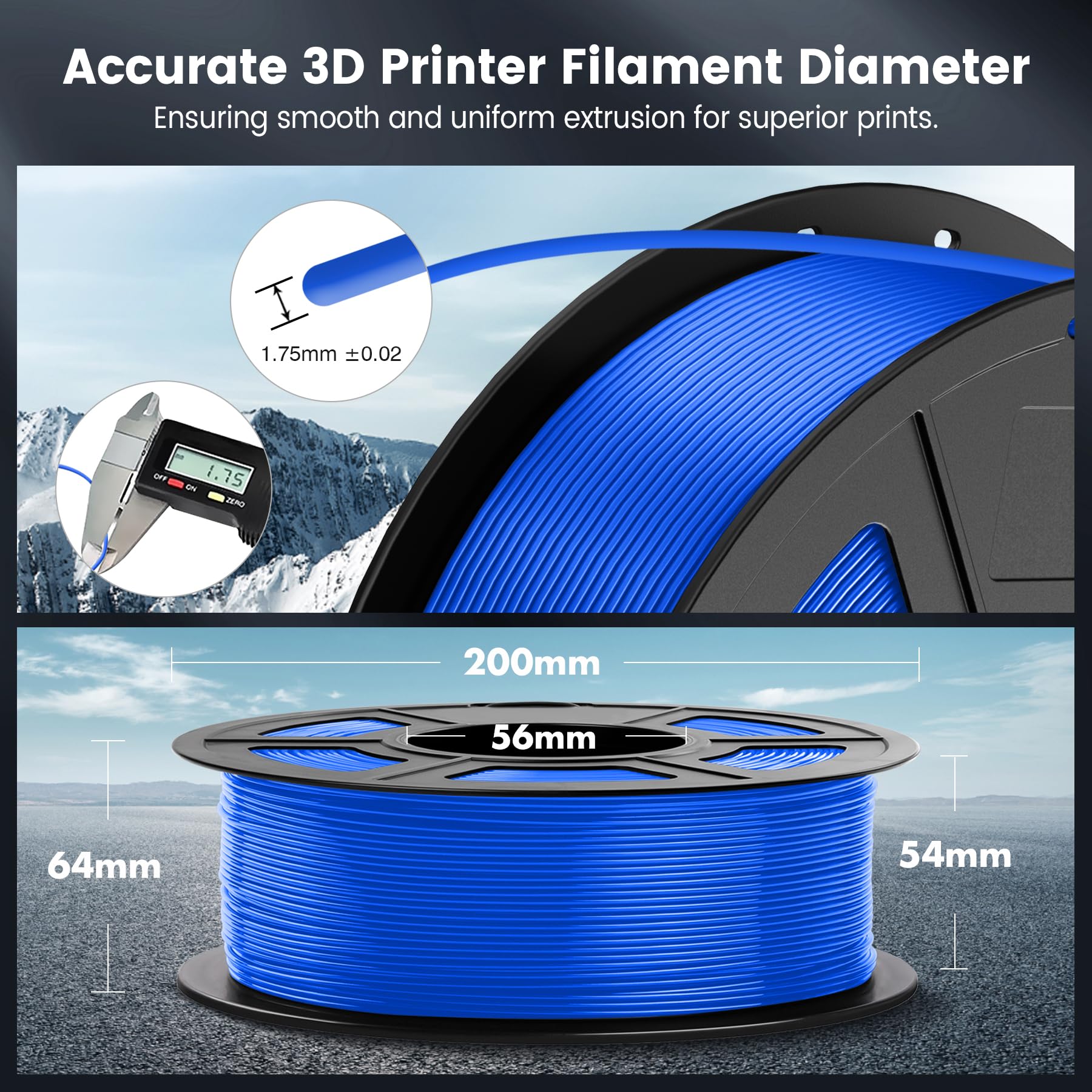 Premium SUNLU PLA Filament 1.75mm for 3D Printing - High Precision +/- 0.02mm, 1kg Spool (2.2lbs) 330m Blue - Compatible with Most FDM 3D Printers - Ideal for DIY Projects, Prototyping & Creative Models