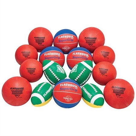FlagHouse SuperGrip Youth Ball Set - 6-Piece Non-Slip Playground Balls for Kids Outdoor Games, PE Class & Team Sports Activities