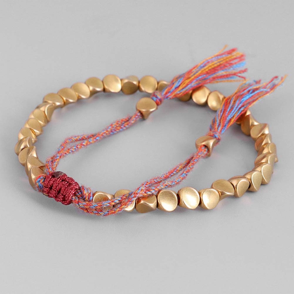 Handmade Tibetan Copper Bead Bracelet - Buddhist Braided Cotton Lucky Rope for Women & Men | Spiritual Jewelry for Meditation, Yoga & Daily Wear