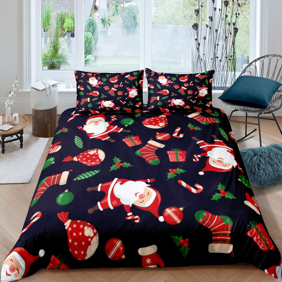 Feelyou Christmas Duvet Cover Set - Santa Claus Themed Holiday Bedding for Kids (Boys & Girls) - Twin Size 2-Piece Comforter Cover - Xmas Decor & Festive Bedroom Collection - Perfect for Holiday Gifts & Seasonal Home Decor