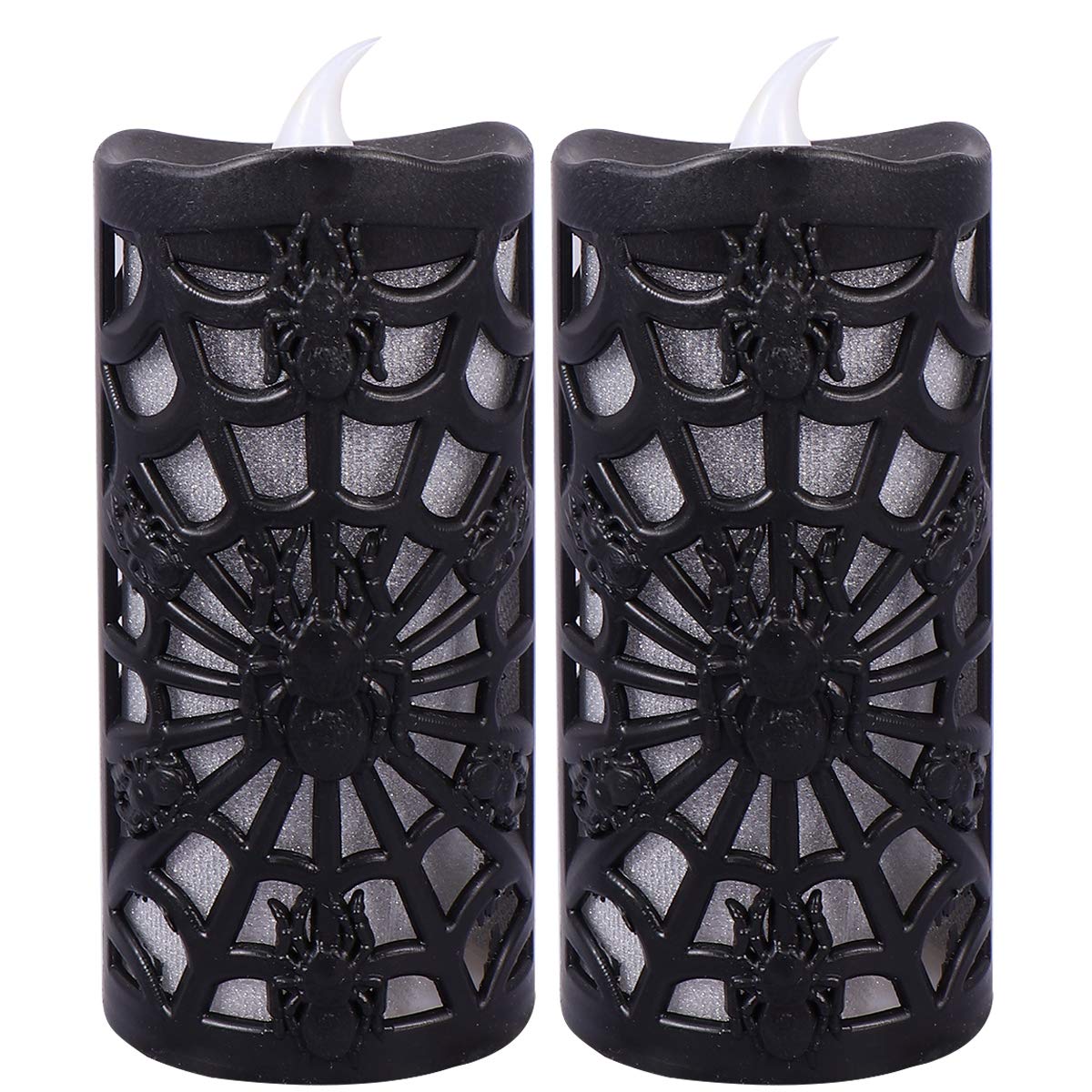 FUNZZY Halloween Lamps - Scary Spider Web Candlestick Decor Set of 2 (Black) for Spooky Party, Haunted House & Halloween Home Decoration
