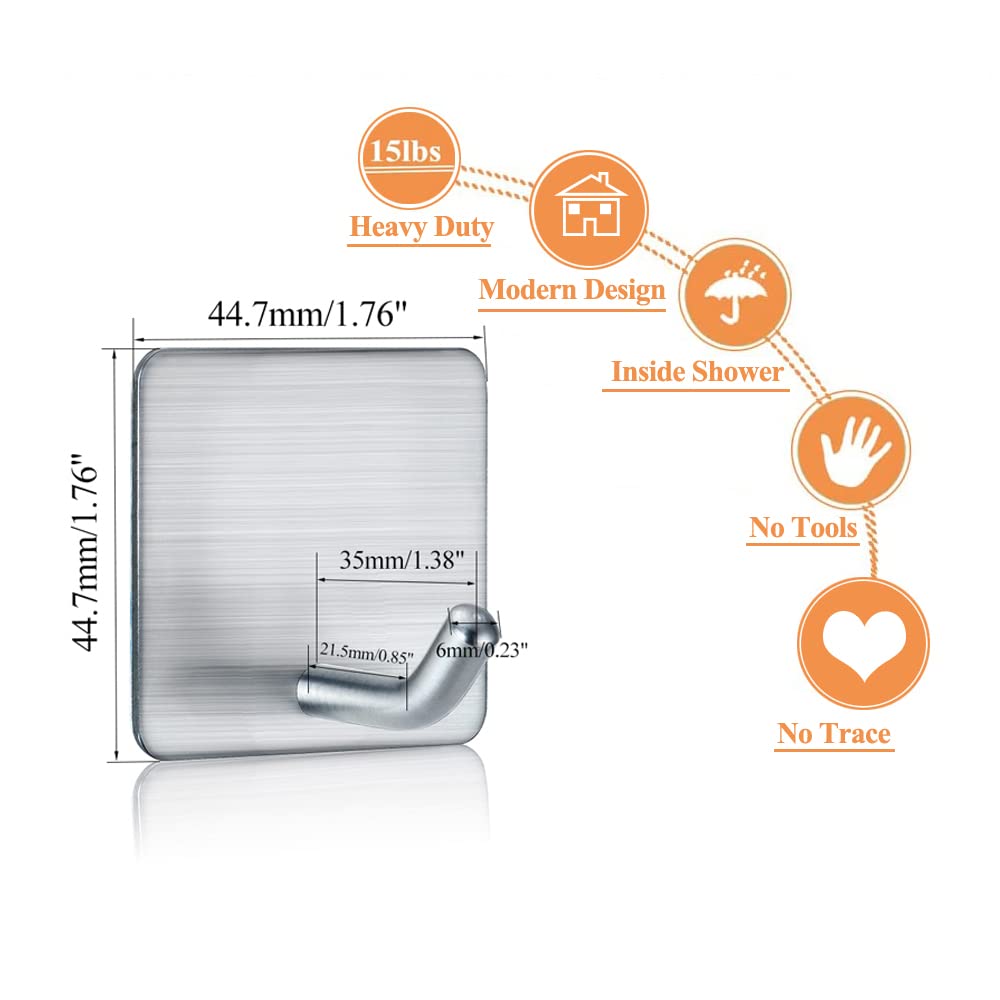 Heavy Duty Stainless Steel Adhesive Towel Hooks - 4 Pack Waterproof Wall Mount Hooks for Bathroom, Shower, Bedroom - Perfect for Hanging Towels, Robes, Coats, Hats - Strong Stick-On Design No Drilling Needed