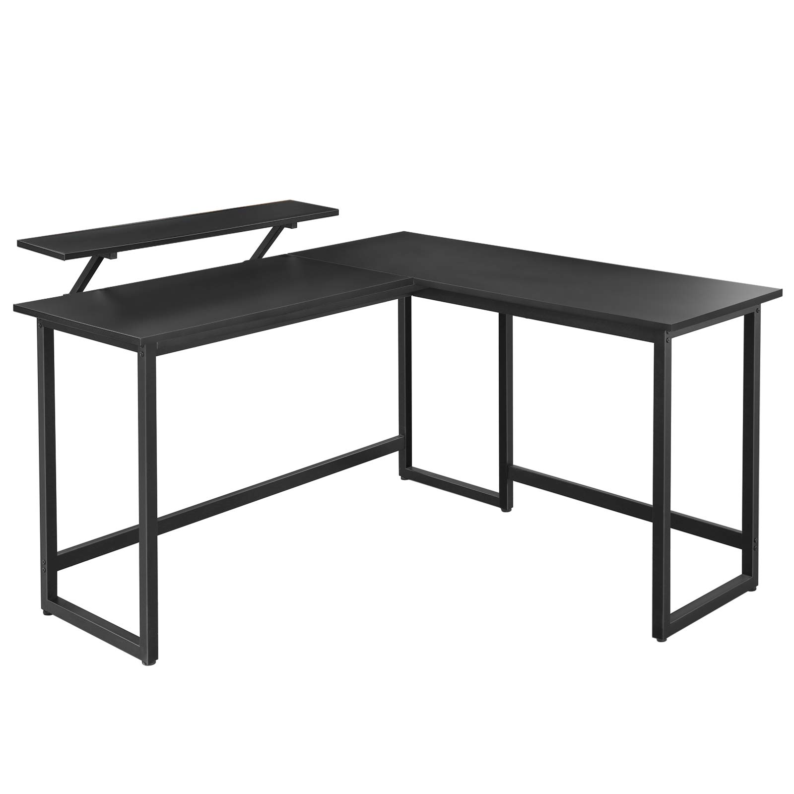 VASAGLE ALINRU L-Shaped Corner Computer Desk with Monitor Stand - Industrial Home Office Workstation for Study, Writing & Gaming - Space-Saving Design, Easy Assembly, Black ULWD56BK - Perfect for Small Spaces & Multi-Tasking Workspaces
