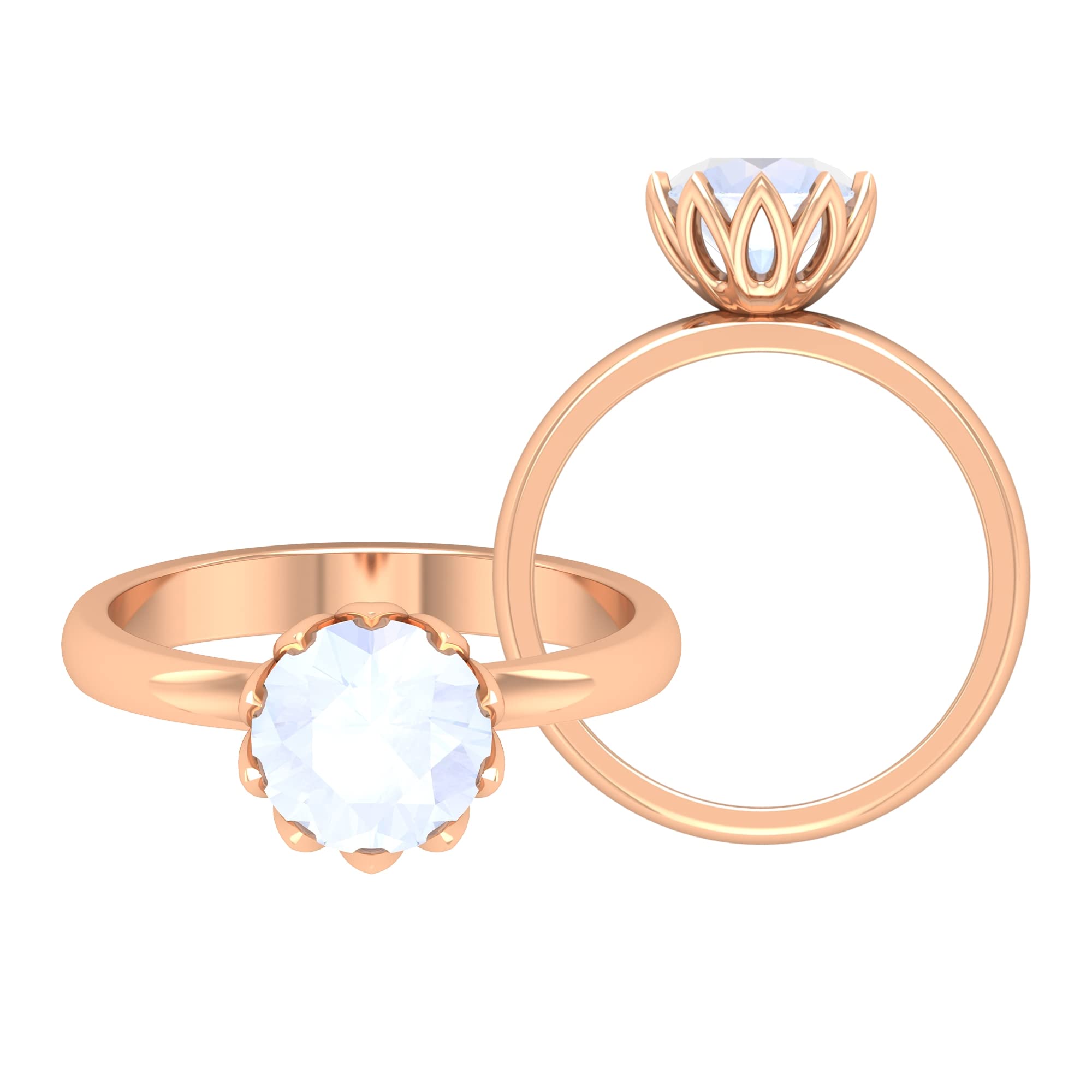 Natural Moonstone Ring for Women - 14K Solid Gold Solitaire Ring, June Birthstone Jewelry (8mm Round Cut) | Perfect for Gifts, Weddings & Everyday Elegance
