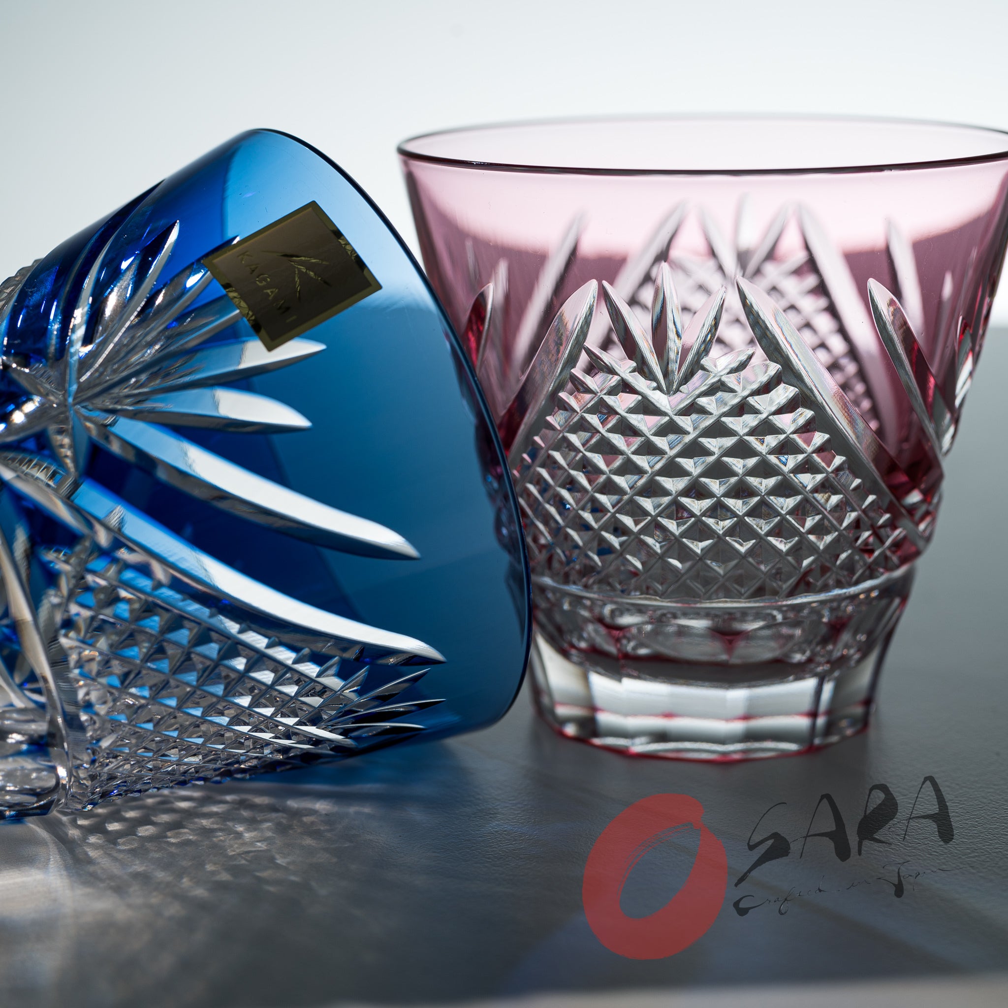 Premium KAGAMI Crystal Edo Kiriko Sake Glasses Set - 140ml Handcrafted Japanese Cut Glass with Fuji Design - Perfect for Sake Tasting, Japanese Dining & Gift Giving