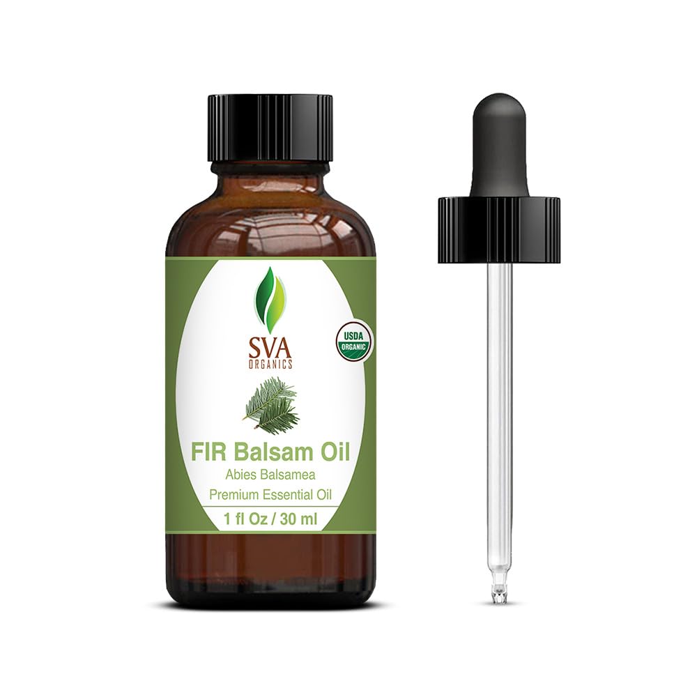 Organic SVA Fir Balsam Essential Oil - 100% Pure Natural for Aromatherapy, Diffuser, Hair & Skin Care - 1 Fl Oz with Dropper - Perfect for Relaxation, Massage, Soap & Candle Making at Home
