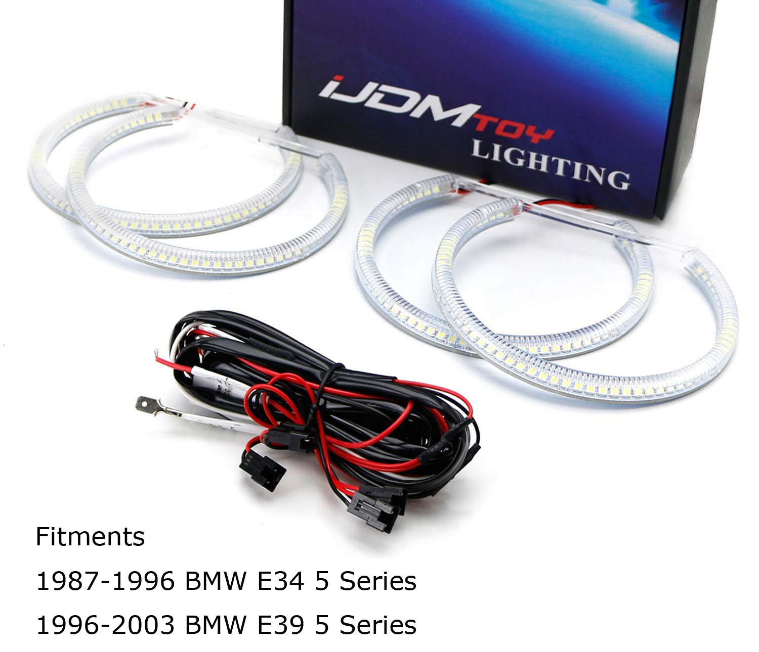 4x White LED C Ring Kit for BMW E34 E39 5 Series - Xenon Headlight Angel Eye Retrofit Upgrade - Perfect for Night Driving & Car Customization