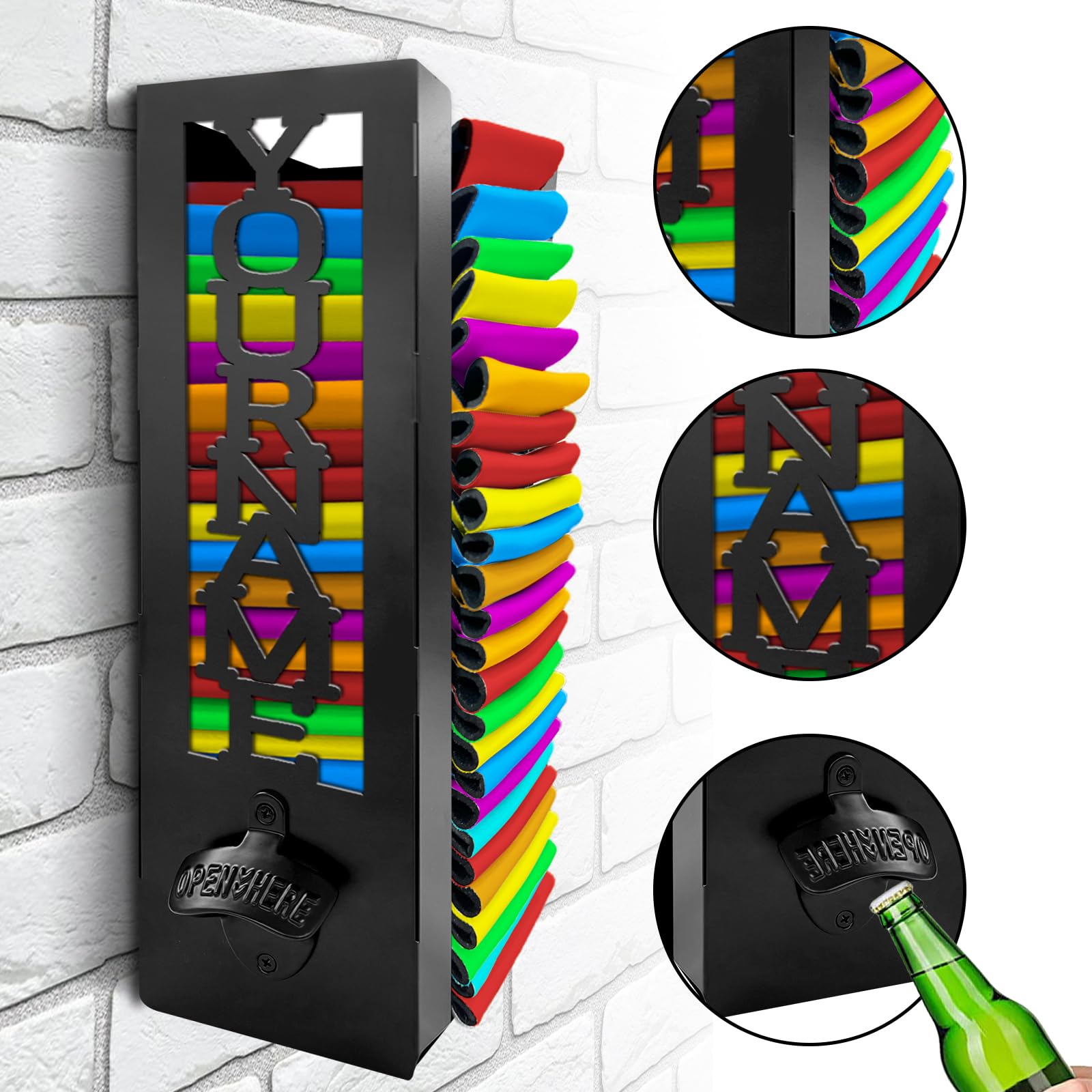 Qingxily Custom Wall-Mounted Can Cooler Holder with Bottle Opener - Personalized Beer Can Sleeves Storage Organizer & Cooler Dispenser for Home Bar, Man Cave, and Outdoor Entertaining