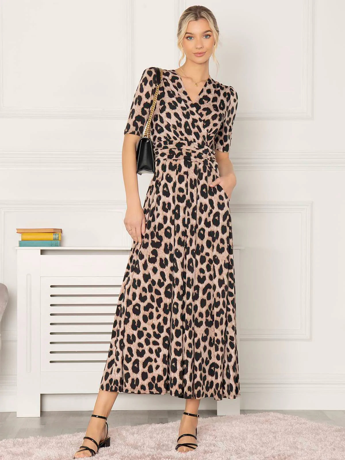 Beatrice Jersey Wrap Maxi Dress - Leopard Print Flowy Long Dress for Women | Perfect for Beach Vacation, Date Night & Summer Outfits