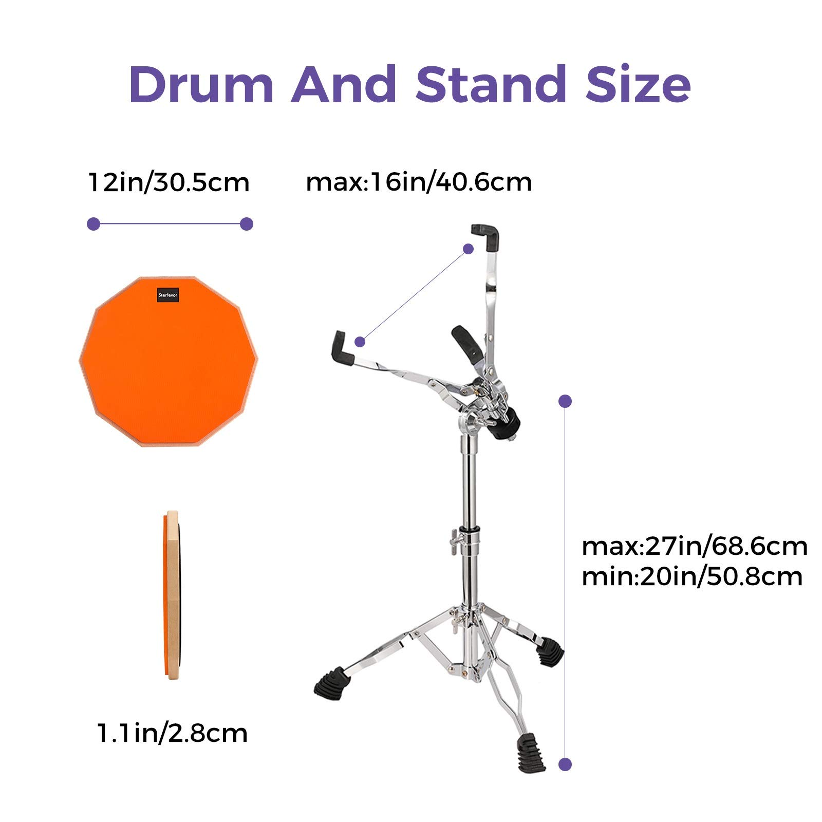 Starfavor Drum Practice Pad with Snare Stand & Adjustable Drum Throne Set - Includes 5A Drumsticks for Home Practice, Studio Sessions & Live Performances