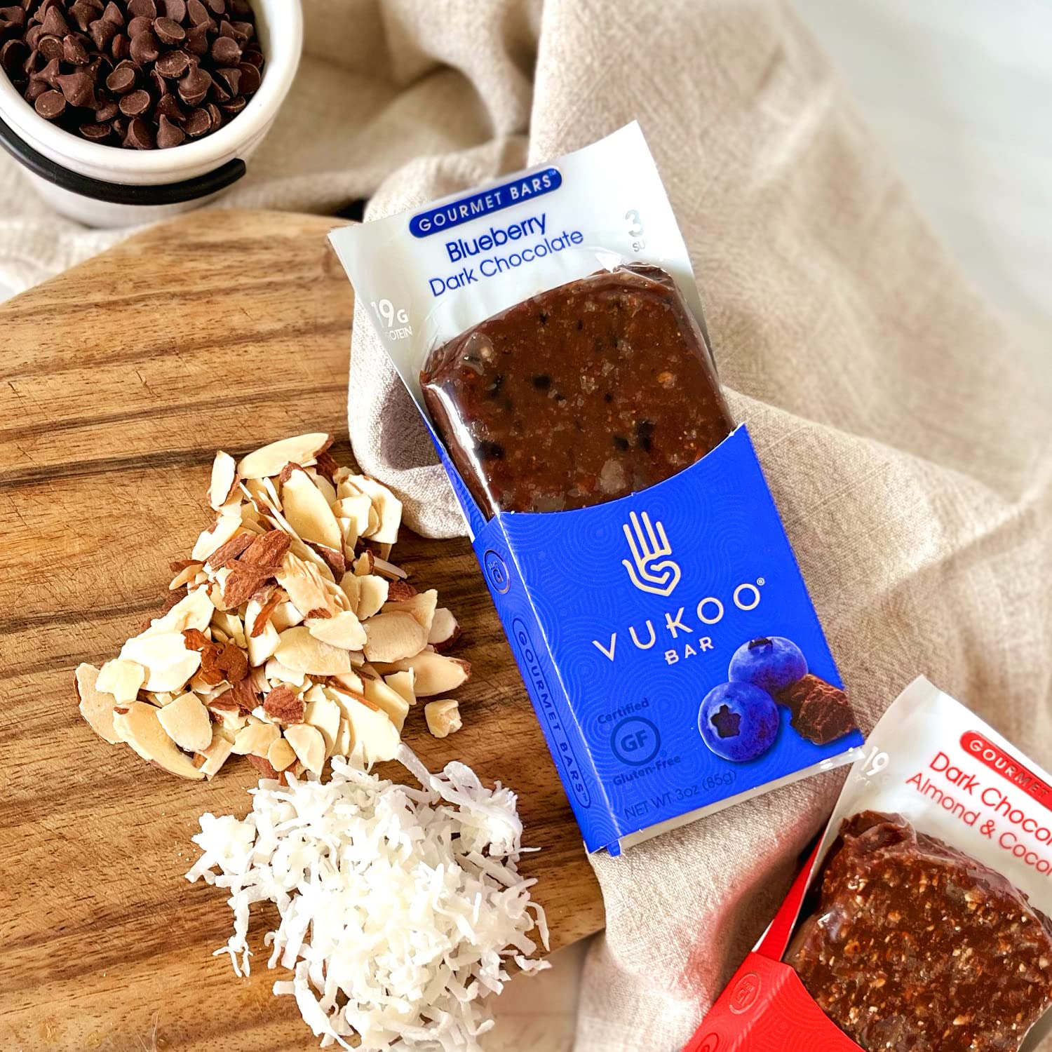 Vukoo Refrigerated Protein Bars - Blueberry Dark Chocolate Flavor (12 Pack) | 19g Protein, Organic Oats, Low Sugar, High Fiber, Gluten Free | Healthy High Protein Snacks for Workout, Hiking & On-the-Go Nutrition