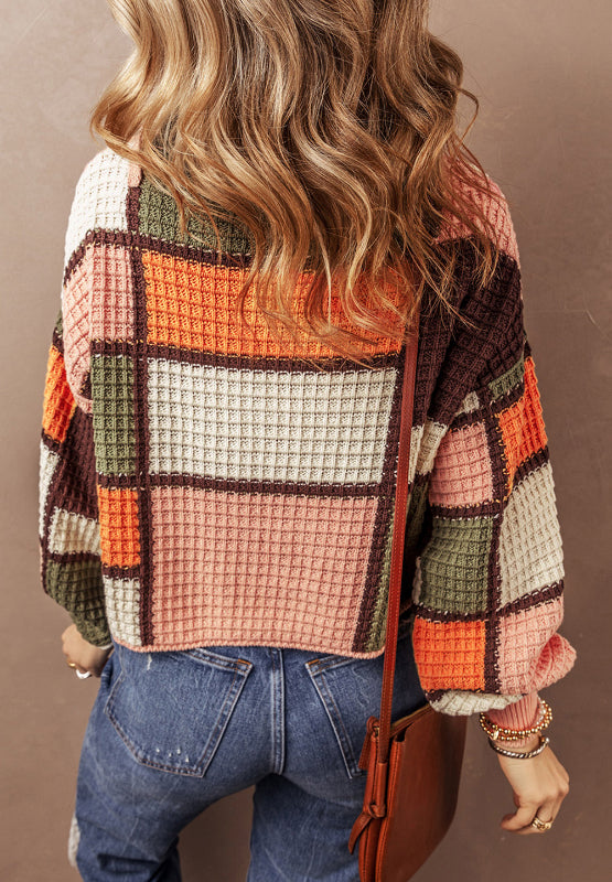 Stylish Drawstring Color Block Mock Neck Sweater for Women | Trendy Pullover with Adjustable Neckline | Perfect for Casual Outings, Office Wear & Fall Layering