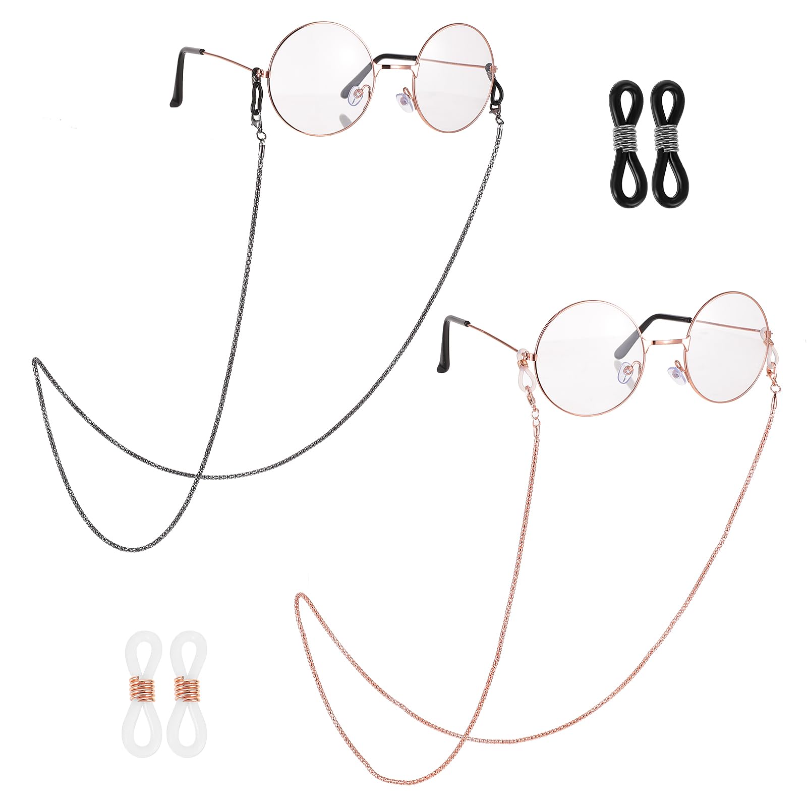 2pcs Elegant Metal Eyeglass Chain for Women - Stylish Glasses Holder Necklace with Secure Retainer - Perfect for Reading, Driving & Everyday Use