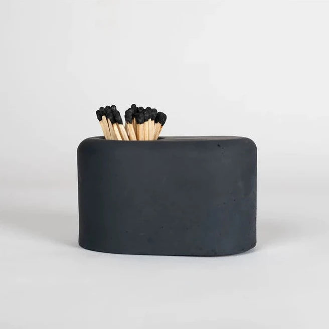 Black Streamliner Match Holder with Matches - Vintage Style Metal Matchstick Dispenser for Fireplace, Candles & Outdoor Camping - Perfect for Home Decor & Survival Kits