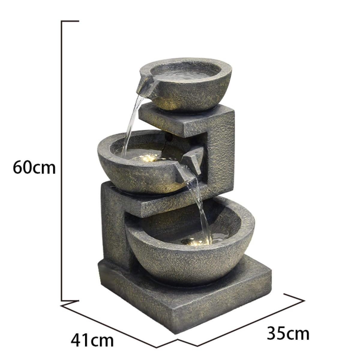 Hi-Line Gift Ltd 3-Tier Ceramic Water Fountain with LED Lights - Beige Home Decor for Indoor/Outdoor Relaxation, Garden, Patio & Office Spaces