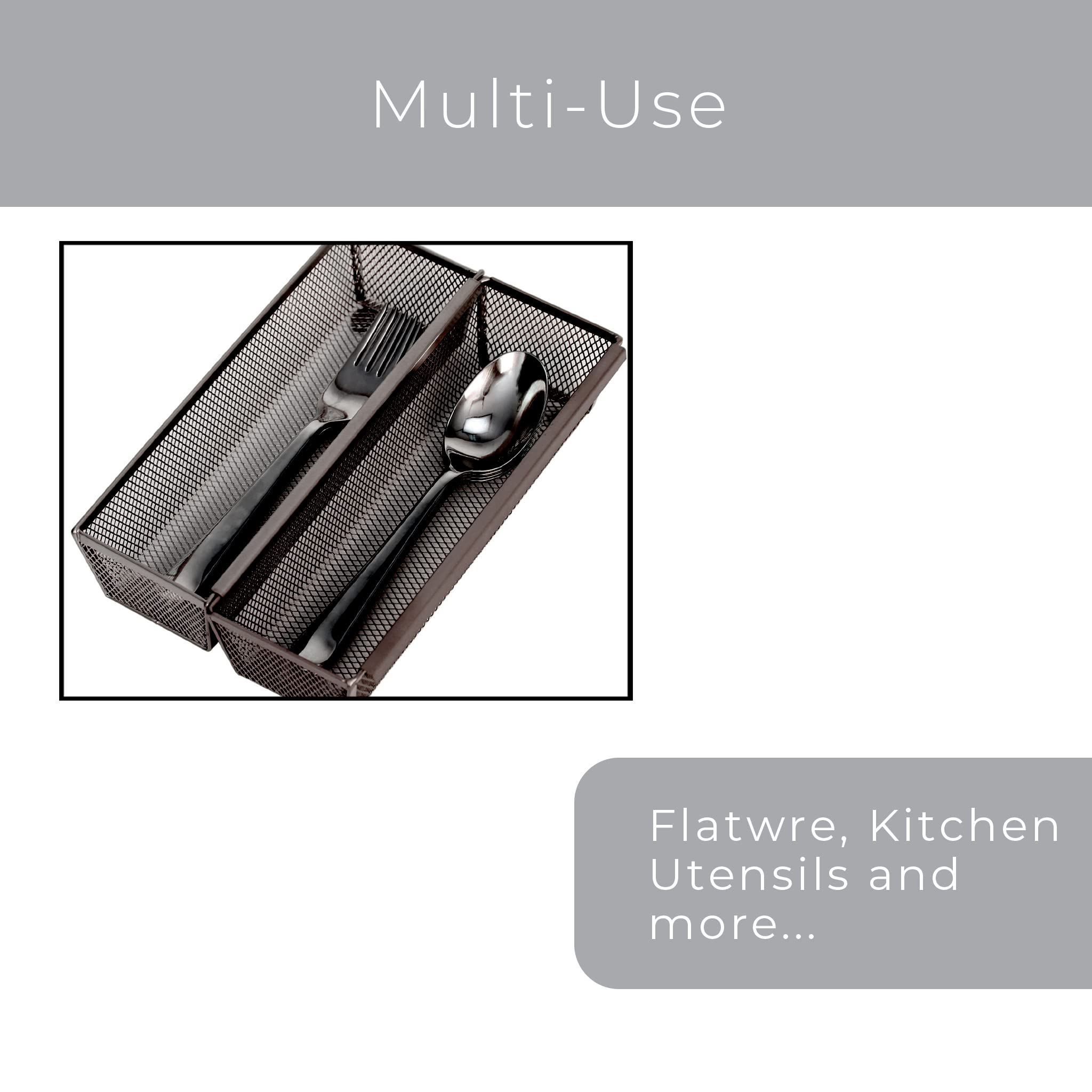 Smart Drawer Organizer 9 x 3 Inch - Steel Mesh Tray with Interlocking Arms - Kitchen Utensil & Silverware Storage - Bronze - Perfect for Kitchen Drawers, Office Supplies, and Craft Organization