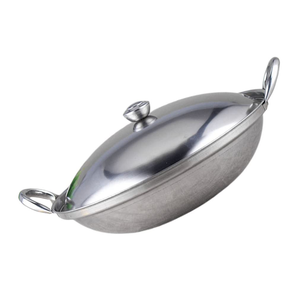 OSALADI 22cm Stainless Steel Paella Pan with Lid - Round Bottom Wok for Stir Frying, Hot Pot & Camping | Perfect for Home Cooking, Restaurants & Outdoor Picnics