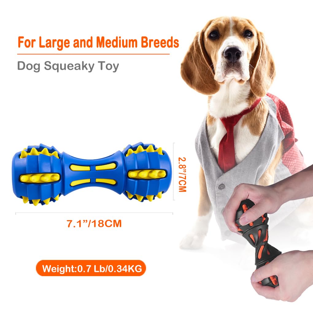 **AUSCAT 2Pcs Indestructible Dog Chew Toys for Aggressive Chewers - Durable Rubber Dumbbell Shape Interactive Dog Toys for Large & Medium Dogs (Blue & Black) - Perfect for Playtime, Training & Teeth Cleaning**