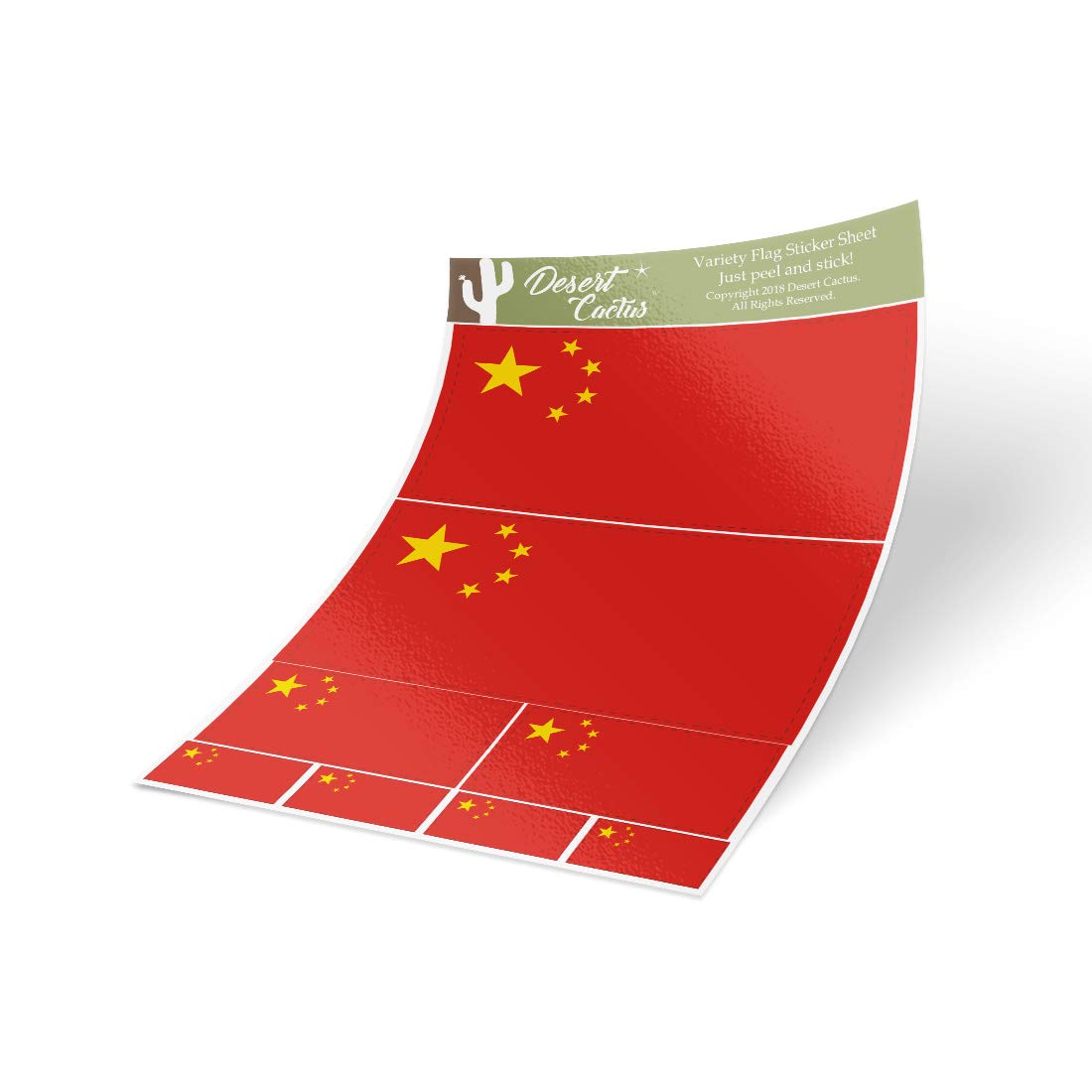 8-Piece Desert Cactus & China Flag Sticker Pack - Waterproof Vinyl Decals for Scrapbooking, Laptop, Car Window & Bumper - Patriotic Country Logo Stickers for Kids & Adults