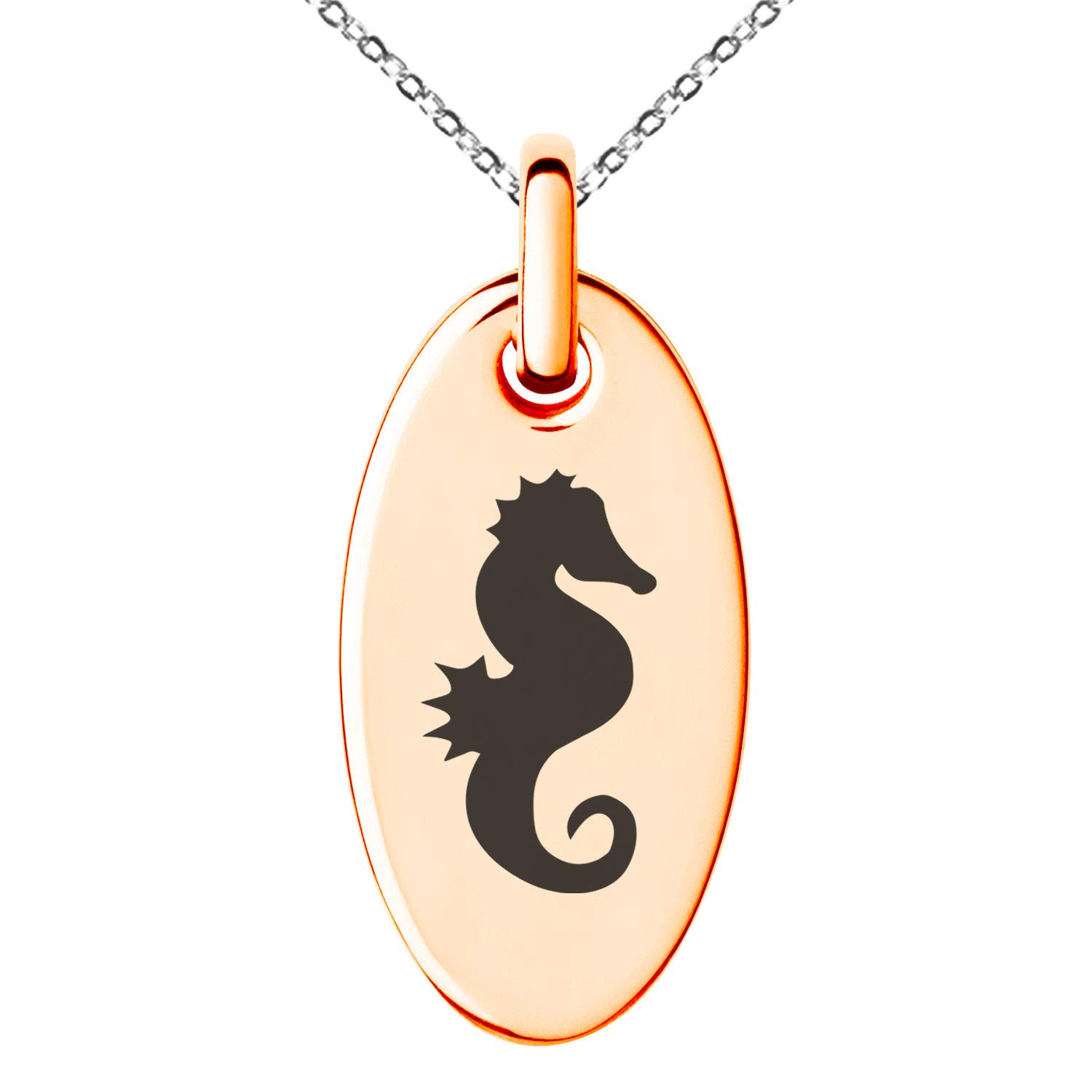 Stainless Steel Seahorse Small Oval Charm Pendant Necklace for Women - Dainty Ocean Jewelry Gift for Beach Lovers, Mermaid Theme Outfits & Summer Vacation Accessories