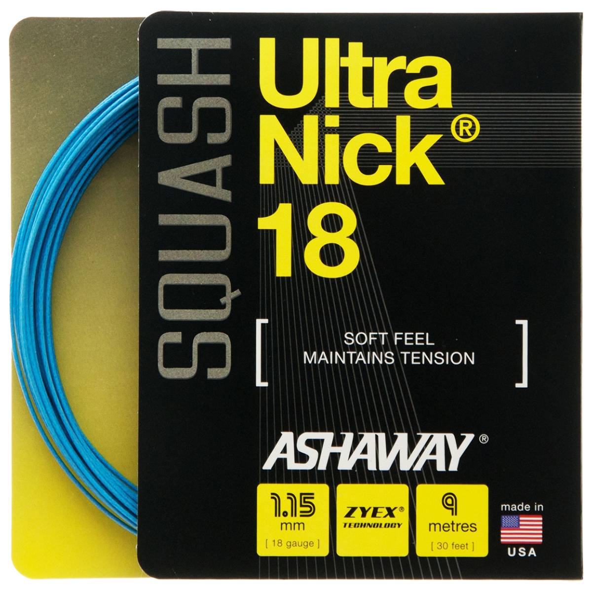 Ashaway UltraNick 18 Squash String (Blue) - High-Performance Racquet String for Competitive Squash Players - Perfect for Tournament Play & Training Sessions