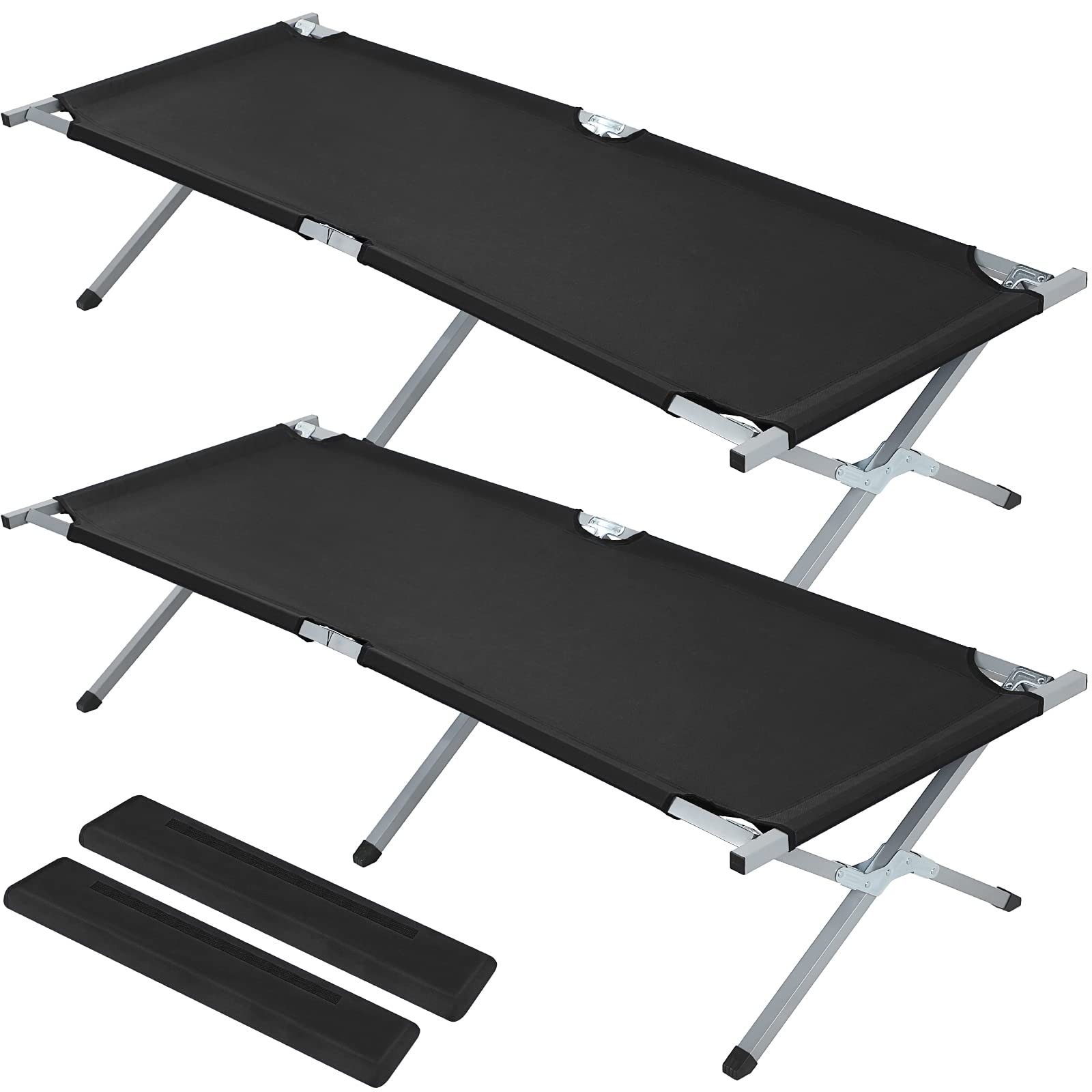 Geetery 2-Pack Portable Folding Camping Cot with Carry Bag - Heavy Duty 529 lbs Capacity Twin Size Military Cot for Outdoor Sleeping, Travel & Camping (Black) - Perfect for Backpacking, Hiking & Emergency Preparedness