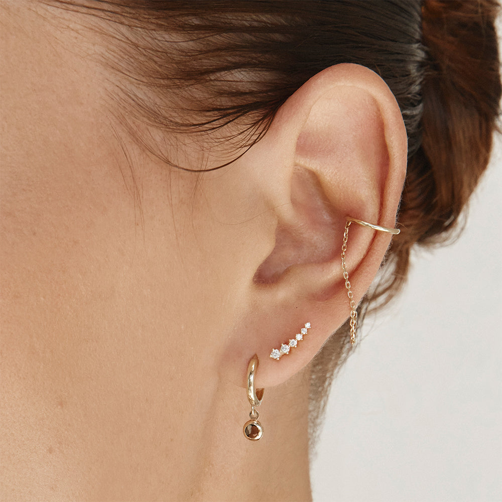 10K Gold Smokey Quartz Round Drop Huggie Earrings – Elegant Dangle Hoops for Women, Perfect for Parties, Weddings & Everyday Wear