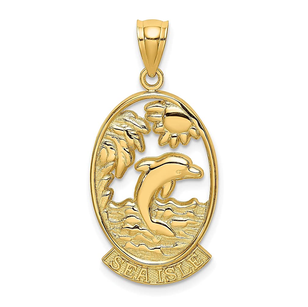 14K Yellow Gold Dolphin Sunset Charm Necklace - Elegant Sea Isle Pendant for Women, Perfect Travel & Destination Jewelry Gift for Her - Ideal for Beach Vacations, Romantic Getaways & Special Occasions