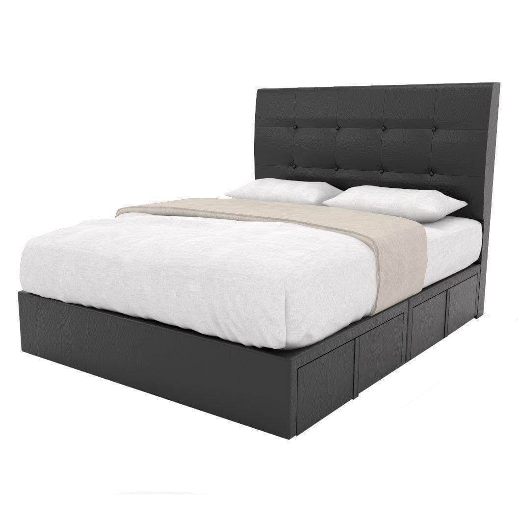 Ellie Faux Leather Drawer Bed Frame - Queen Size Storage Platform Bed with Upholstered Headboard, Modern Bedroom Furniture for Small Spaces (Perfect for Apartments, Dorms & Guest Rooms)